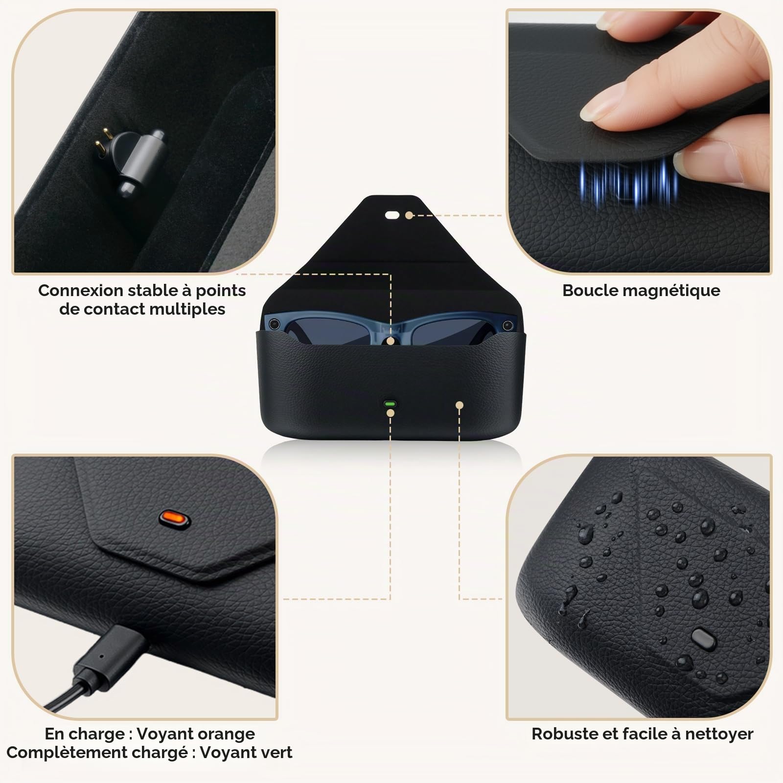 Étui de chargement intelligent pour lunettes intelligentes compatible avec Ray-Ban Meta Wayfarer/Skyler/Headliner, Oakley Meta HSTN Station de recharge de rechange avec indicateur LED