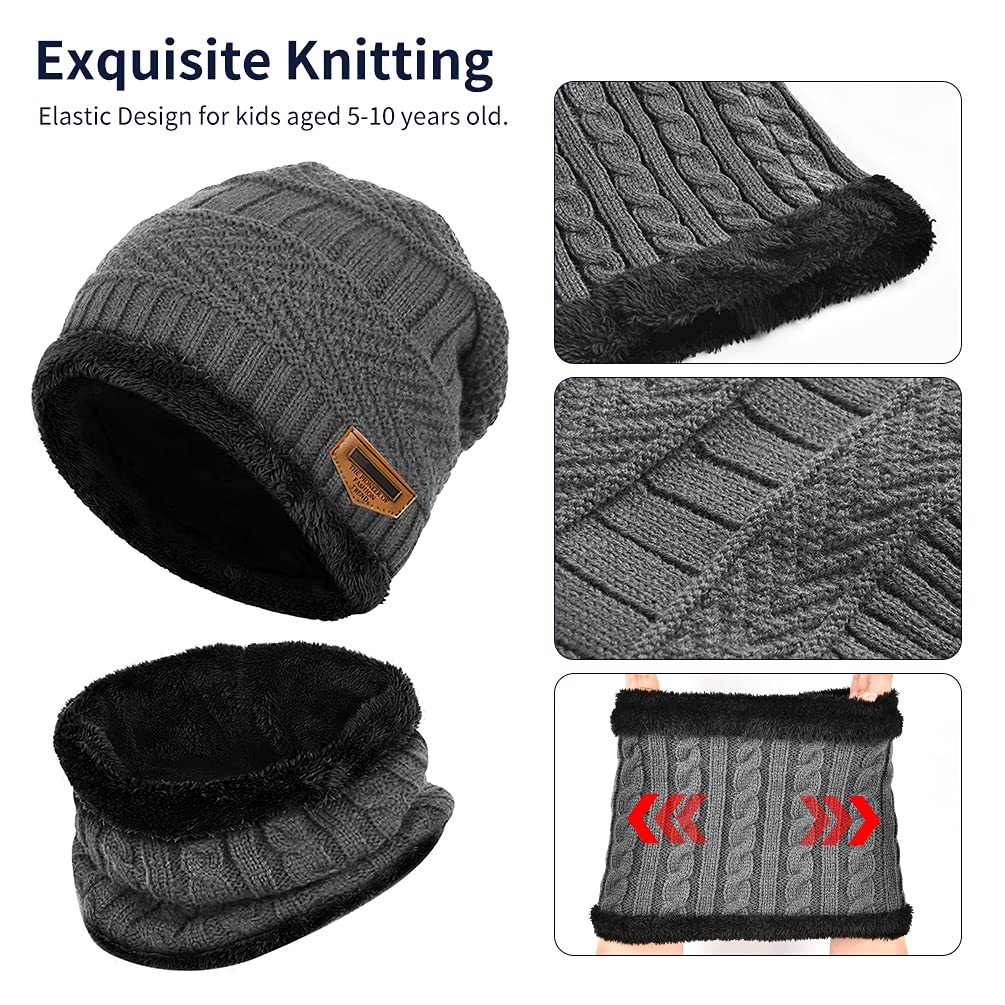 Niño Gorra Bufanda Guante Set - Tejer Lana Polar Calentador Cuello Capa Pantalla Táctil Mitones Suave Invierno Disfraz Correr Moto Bici Fútbol Deporte Frío Esqui Nieve Frozen Snowboard Navidad Año5-10