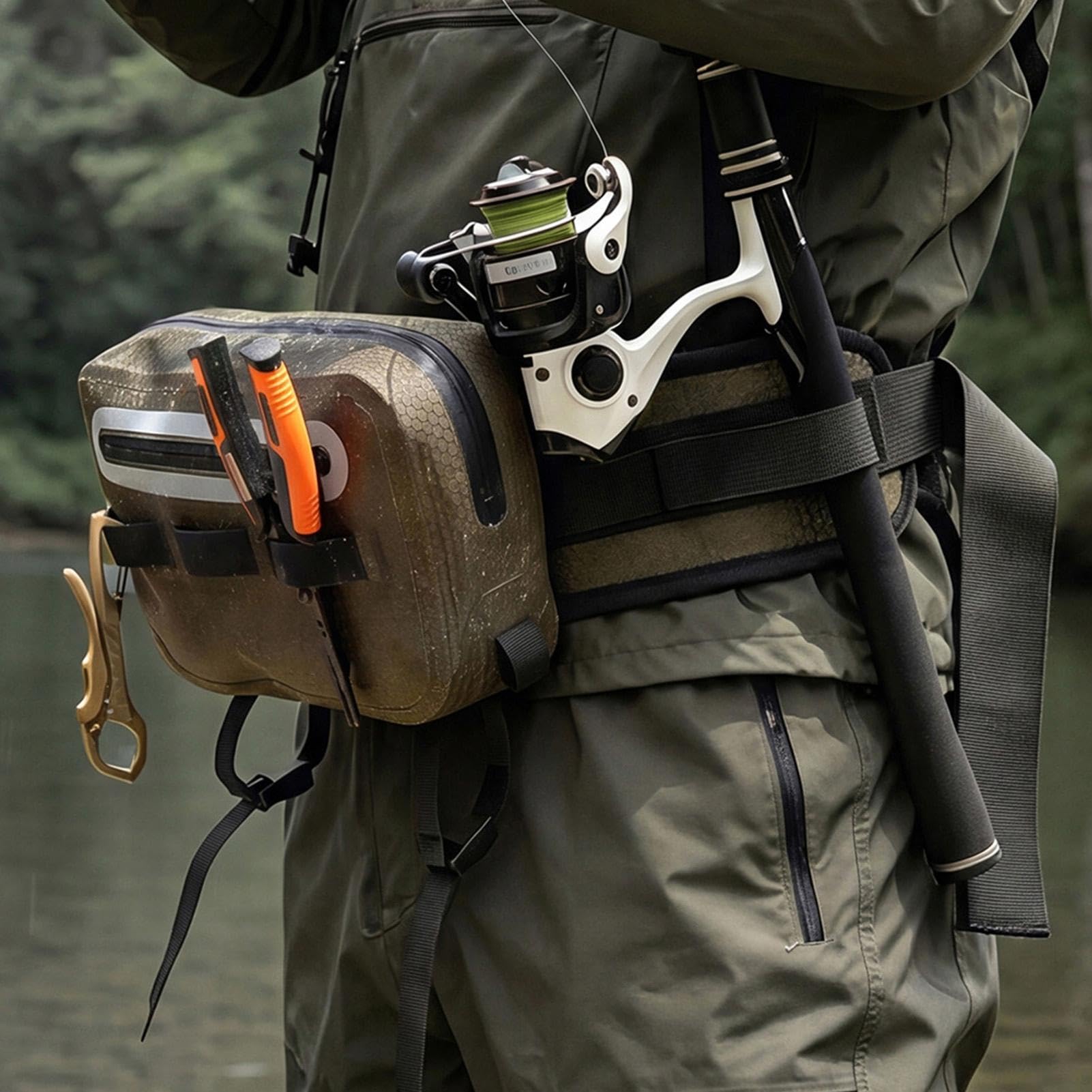 impermeabile per pesca a mosca, Verde militare, Vedere descrizione