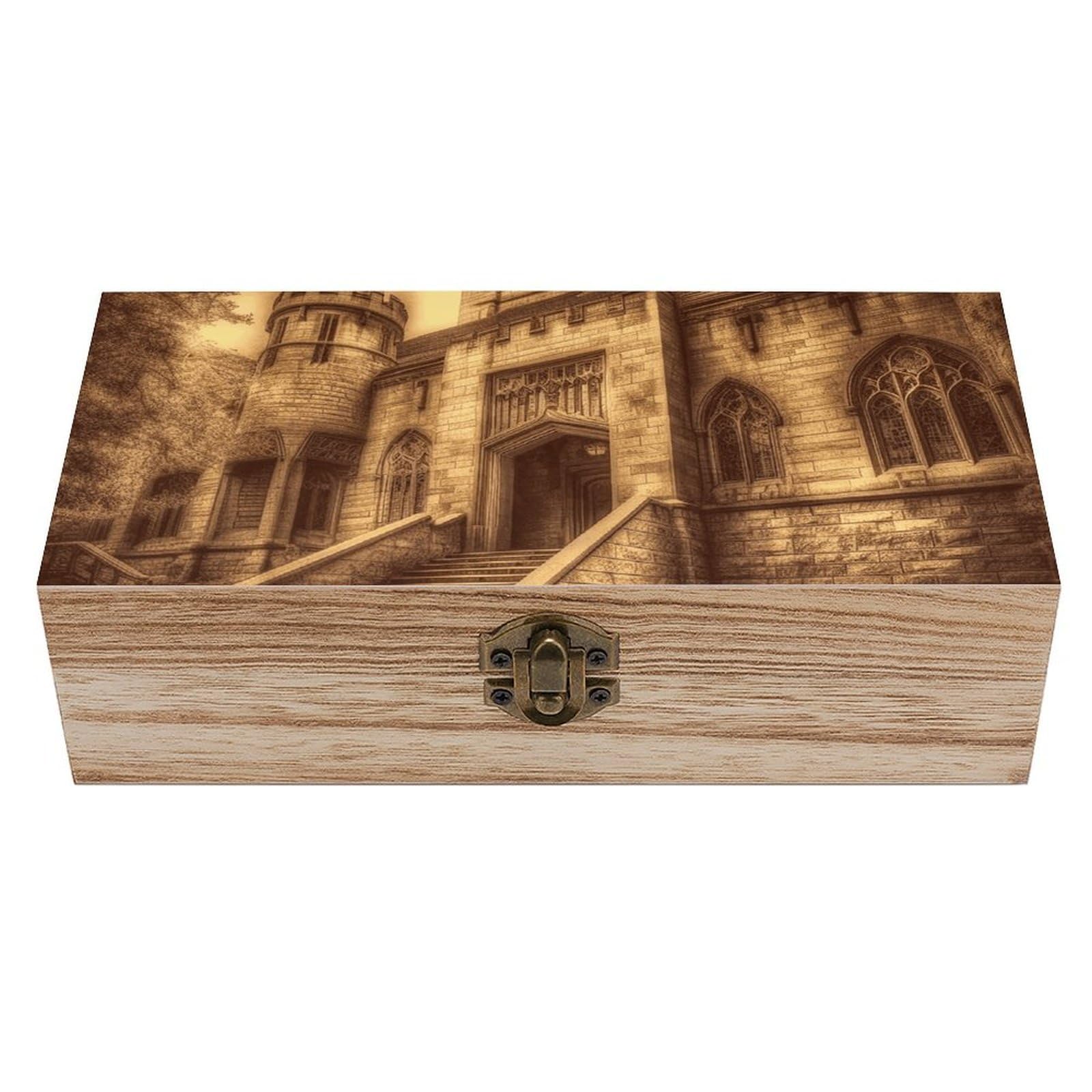 AQRJLPM Wooden Jewelry Box Beautifully Keepsake Box Trinket Box Keepsake Storage Organizer Vintage Medieval Castle Handmade Wooden Box for Storing Jewelry, Coins, Tartot Cards, Small Treasures