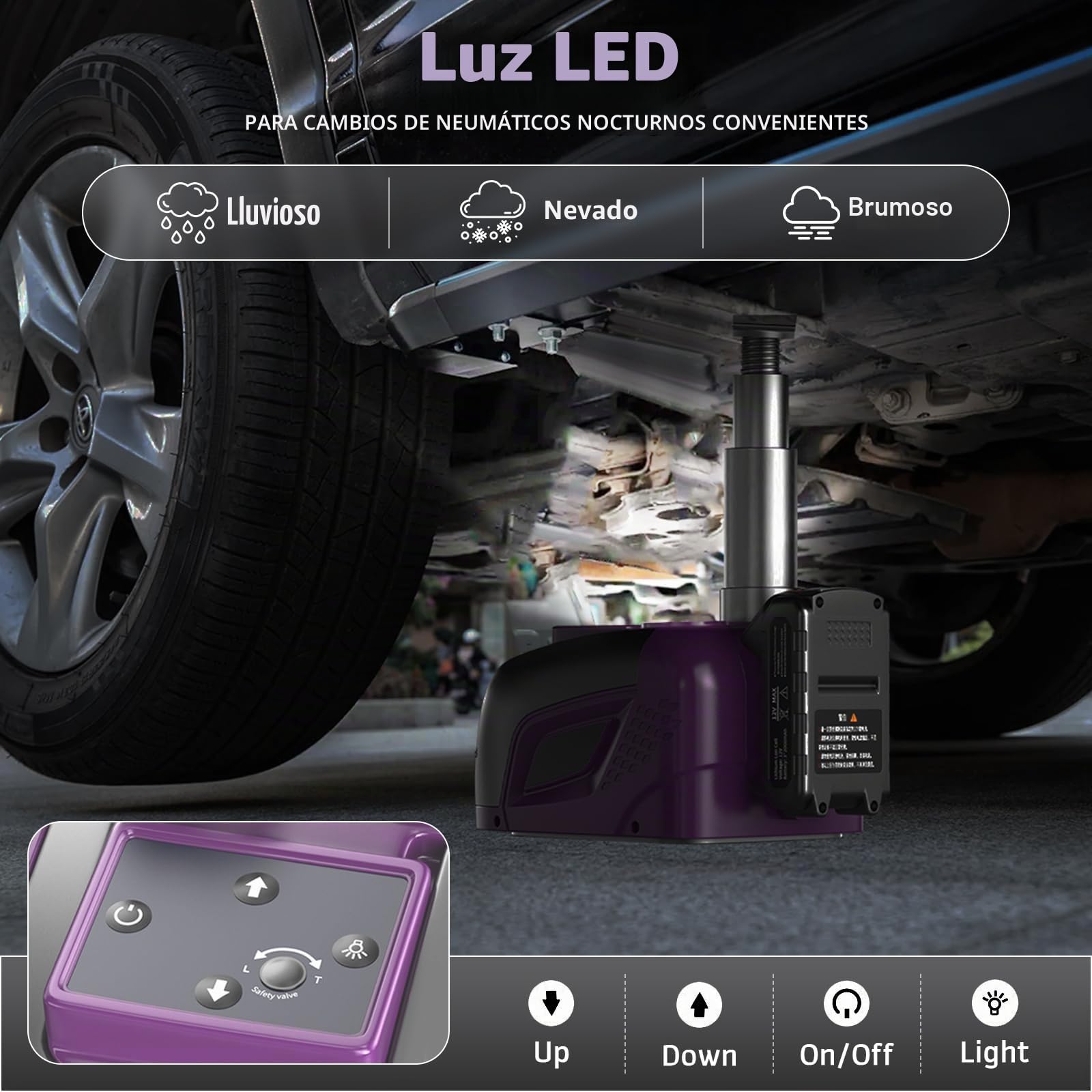 Gato hidráulico 5T 3T, Gato hidráulico con batería de 4,0 Ah y Cargador con Bomba Inflable y luz LED, 150 – 450 mm, Elevador de Coche para Coche, SUV, sedán, MPV, Cambio de neumáticos