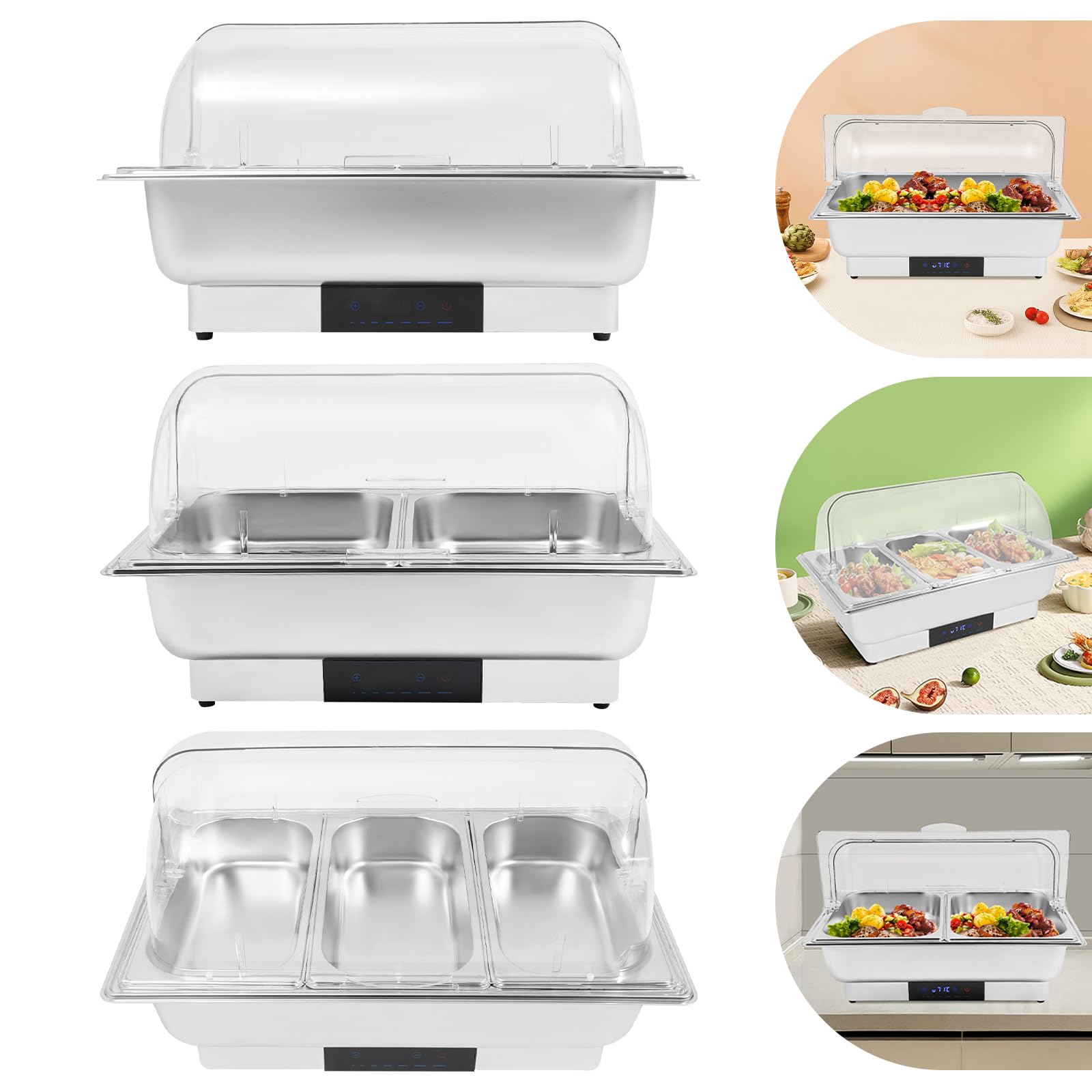 Chafing Dish - Plato eléctrico (9 L, con control de temperatura táctil y tapa) | Calentador de buffet con indicador LED de 35 – 90 °C para brunch fiestas y catering