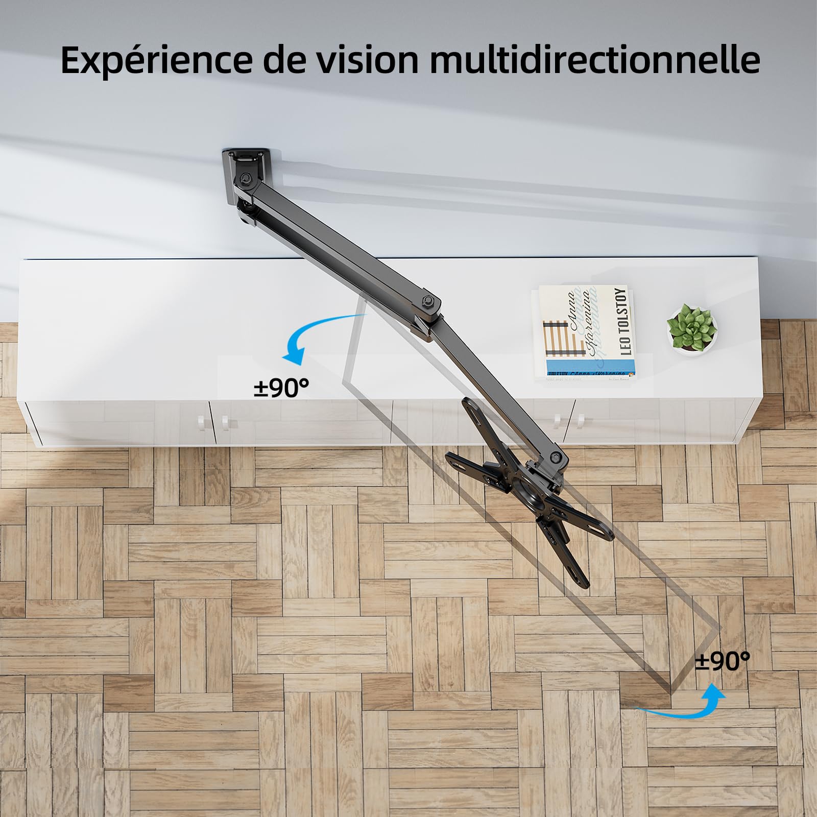 Support Mural TV d'angle Bras Long 17-42 Pouces, VESA 200x200, Charge 15 kg