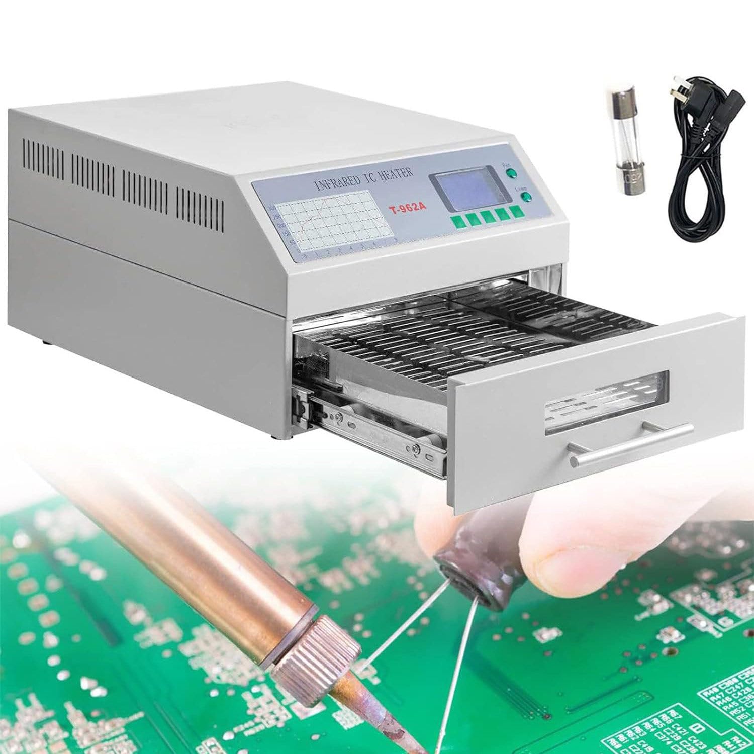 XNXYSMKJ Reflow Oven Soldering Machine,BGA Rework Station, Professional Infrared Heater, Automatic Soldering, Temperature Range 0℃ - 350℃ (962a)