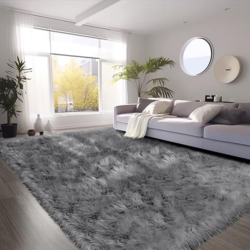 Miniatura 172 de SERISSA Alfombra suave y esponjosa de piel de oveja sintética, color beige, alfombra lanuda para el suelo del dormitorio, alfombra mullida