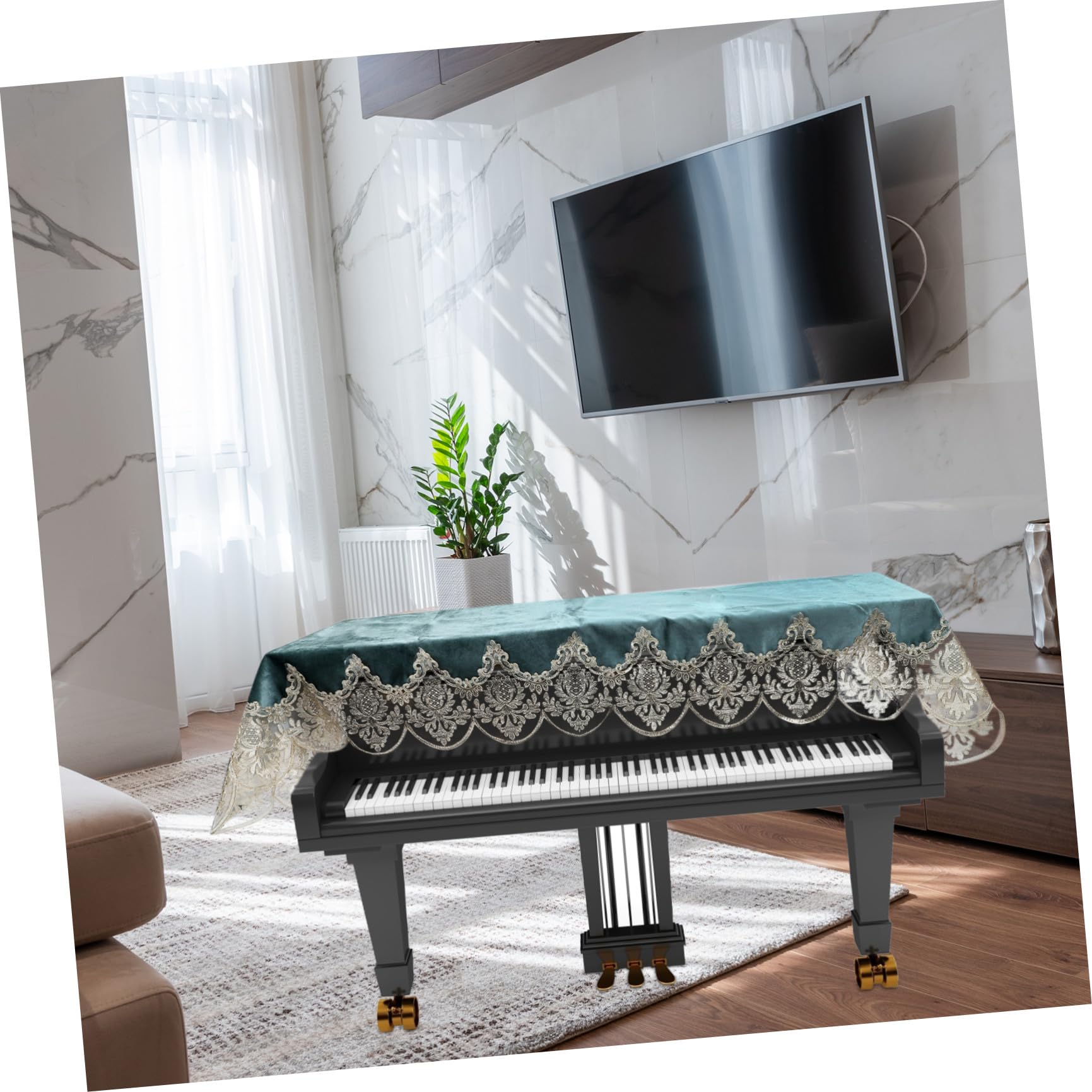ibasenice Housse Demi-couverture pour Piano Électronique, Motif Dentelle Brodée, Polyester Pliable et Décoratif, Protection Anti-poussière pour Piano