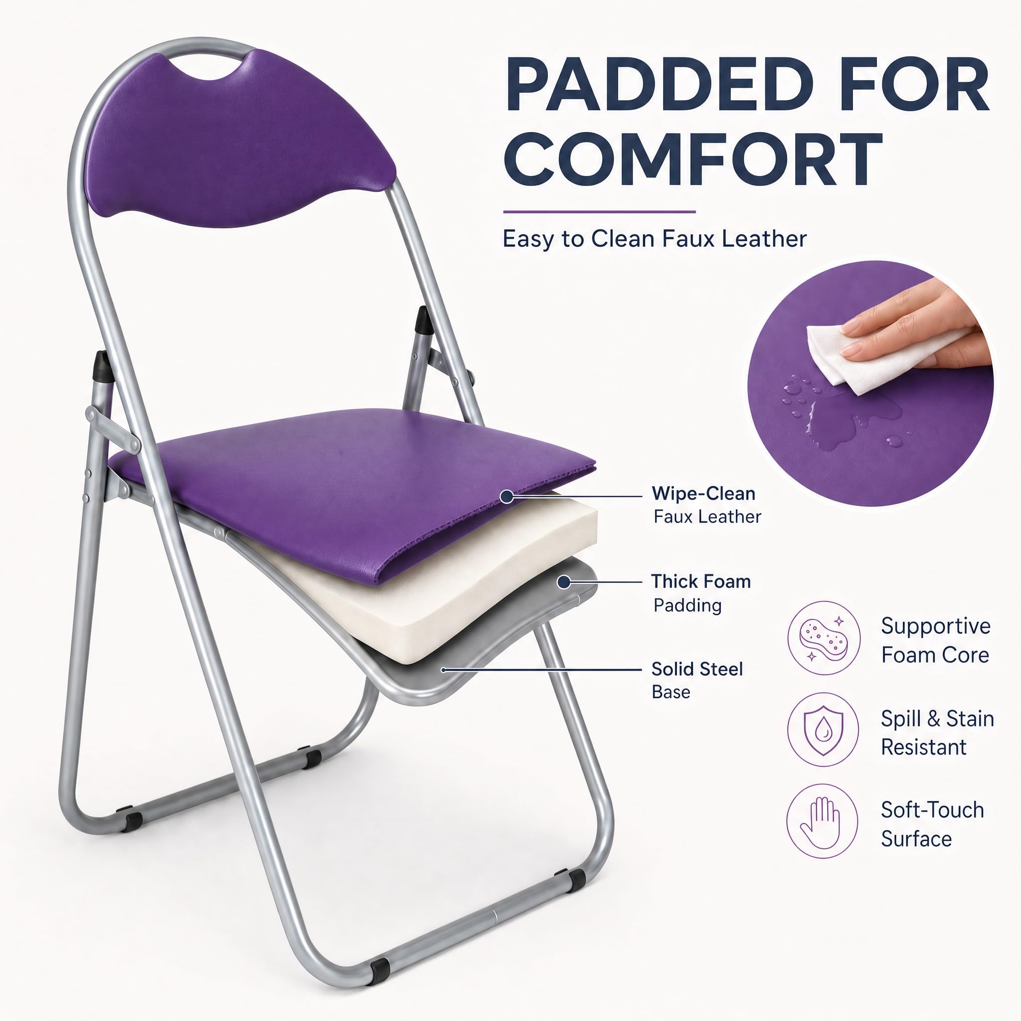 Bravich Candy Folding Chair, Padded Foldable Dining Chair with Steel Frame, Holds 100kg - Image 5