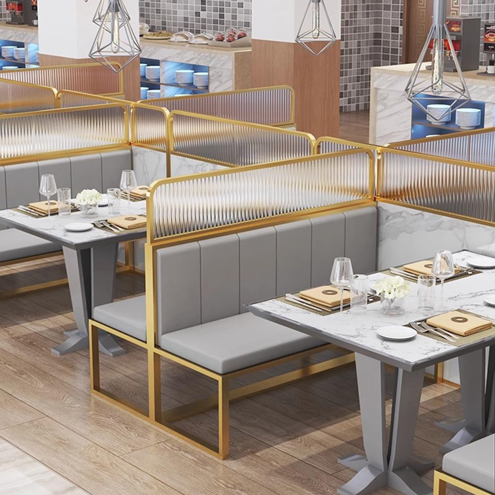 Divisor de cristal a rayas para restaurantes, elegante valla baja para encimeras de ollas calientes, elegante pantalla acrílica para mayor privacidad y gestión del espacio