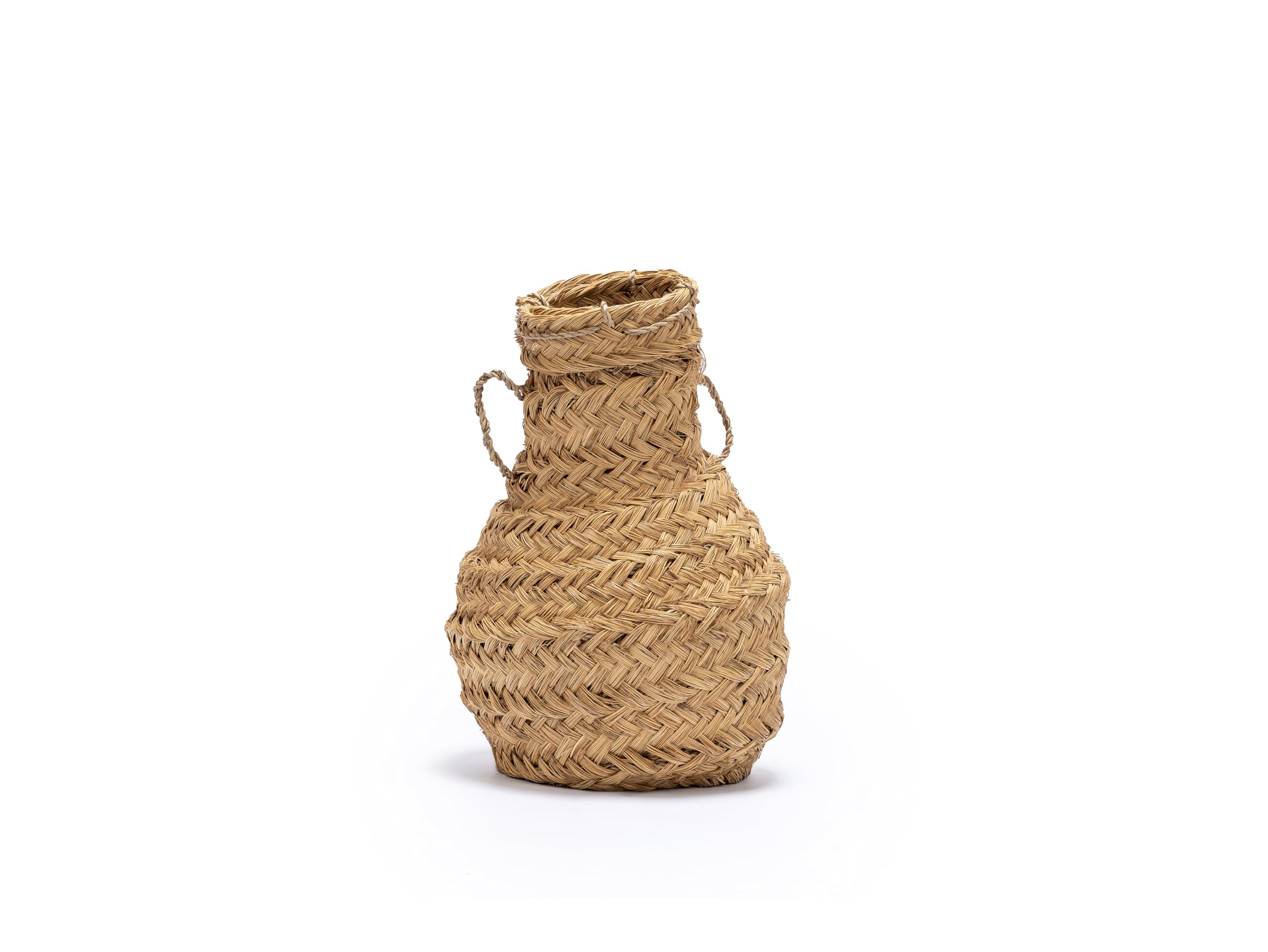 Jarrón de Esparto, Florero Decorativo de Mimbre, Artesanal Marroquí, Diseño Rústico con Asas, 40cm