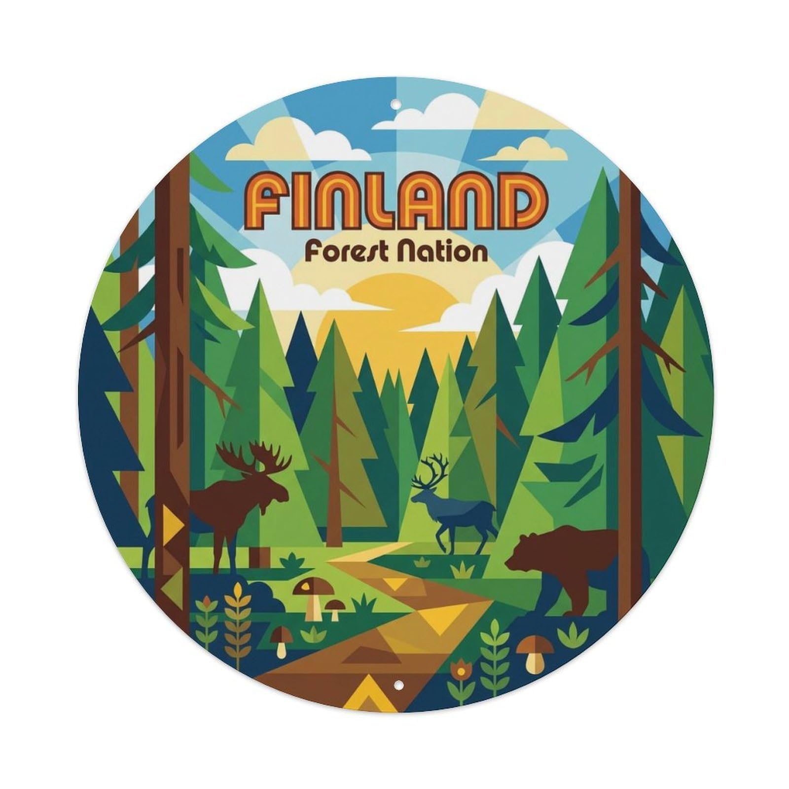 Vintage Travel Finland Intriguing Metal Tin Sign Plaque Wall Decor for Cafe, Club, Garden Round Metal Poster 8x8Inch