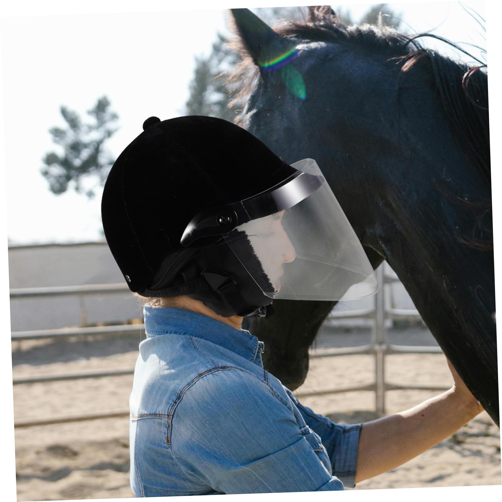 Casco da Equitazione Uomo Donna Protezione Completa Velluto Plastica Nero Adatto Sport Equestri e Ciclismo