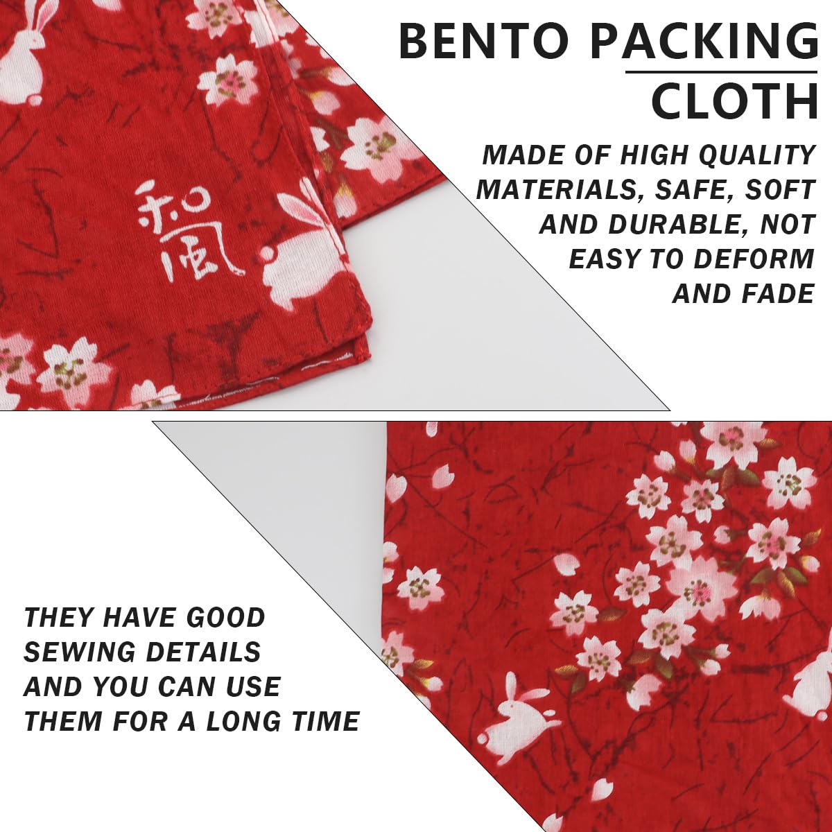 DOERDO Bento Wrapping Cloth Japanese Style Lunch Bandana Cover Bag, Gift Box Packaging Cloth for Home Outdoor Picnic 50x50cm Red - Image 4