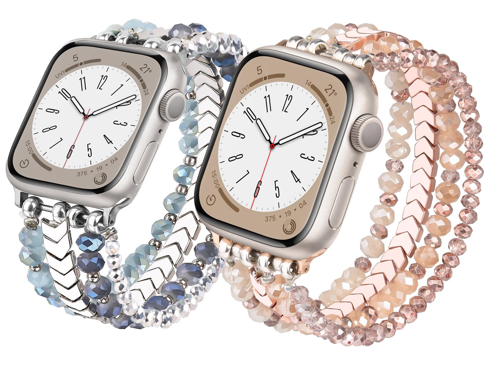 MOFREE 2 Pack Beaded Bracelet Compatible for Apple Watch Band 38mm 40mm 41mm 42mm 44mm 45mm Women,Fashion Handmade Elastic Stretch Strap for Apple iWatch Series SE 9 8 7 6 5 4 3 2 1