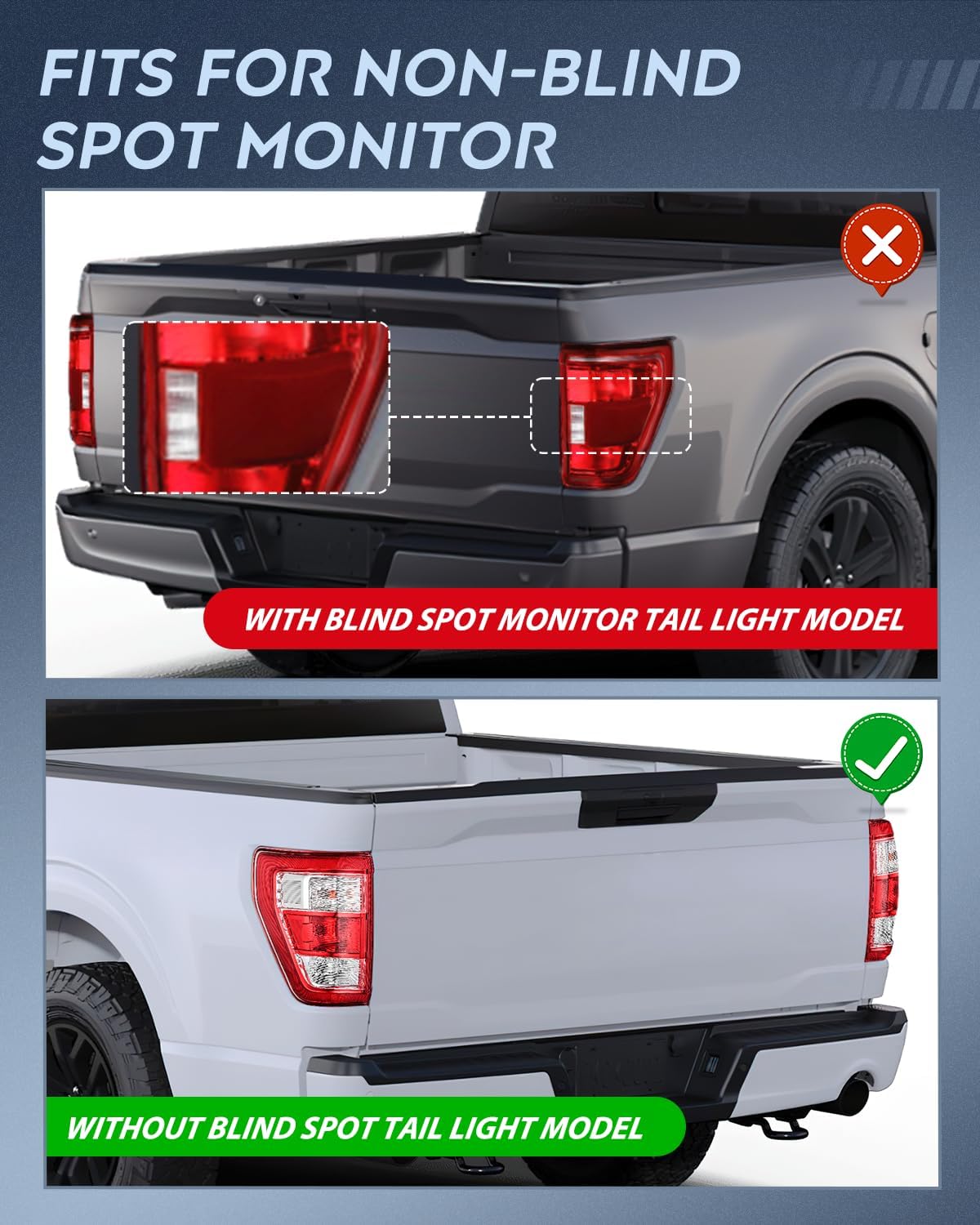 Nilight Taillight Assembly Compatible with 2021 2022 2023 Ford F150 XL Non Blind Spot Model Tail Light Halogen Type Rear Lamp Replacement OE Style Driver and Passenger Side