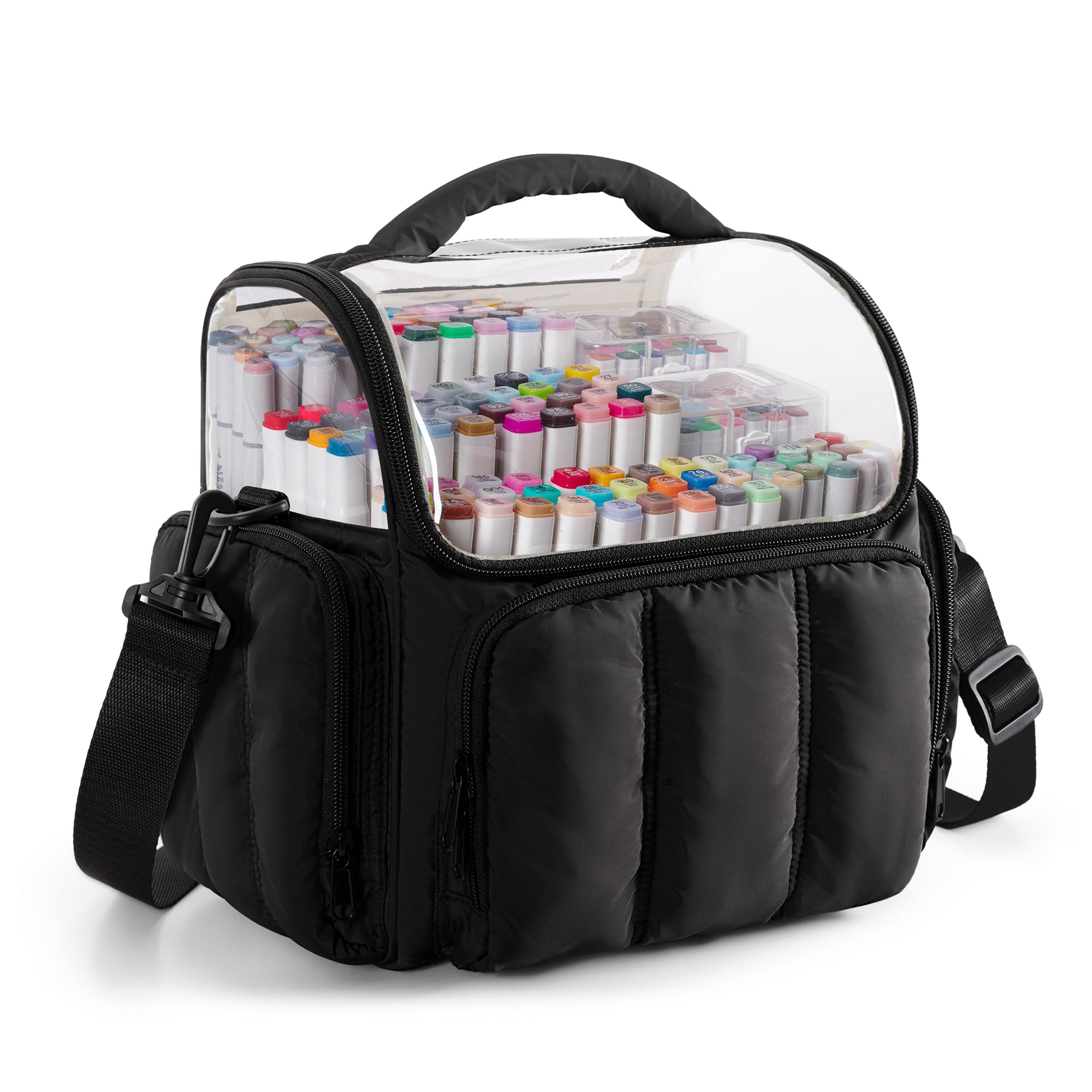Rexmica Grande Borsa Porta Pennarelli per 210 Pennarelli, Contenitore per Marcatori Imbottita con Tracolla per Adulti, Artisti, Insegnanti e Appassionati di Colorazione, Nero (Design Brevettato)