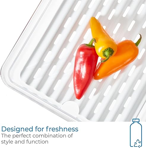 Miniatura 4 de iDesign Contenedor grande para productos de nevera con bandeja de drenaje extraíble y tapa, juego de 4 unidades, transparenteblanco