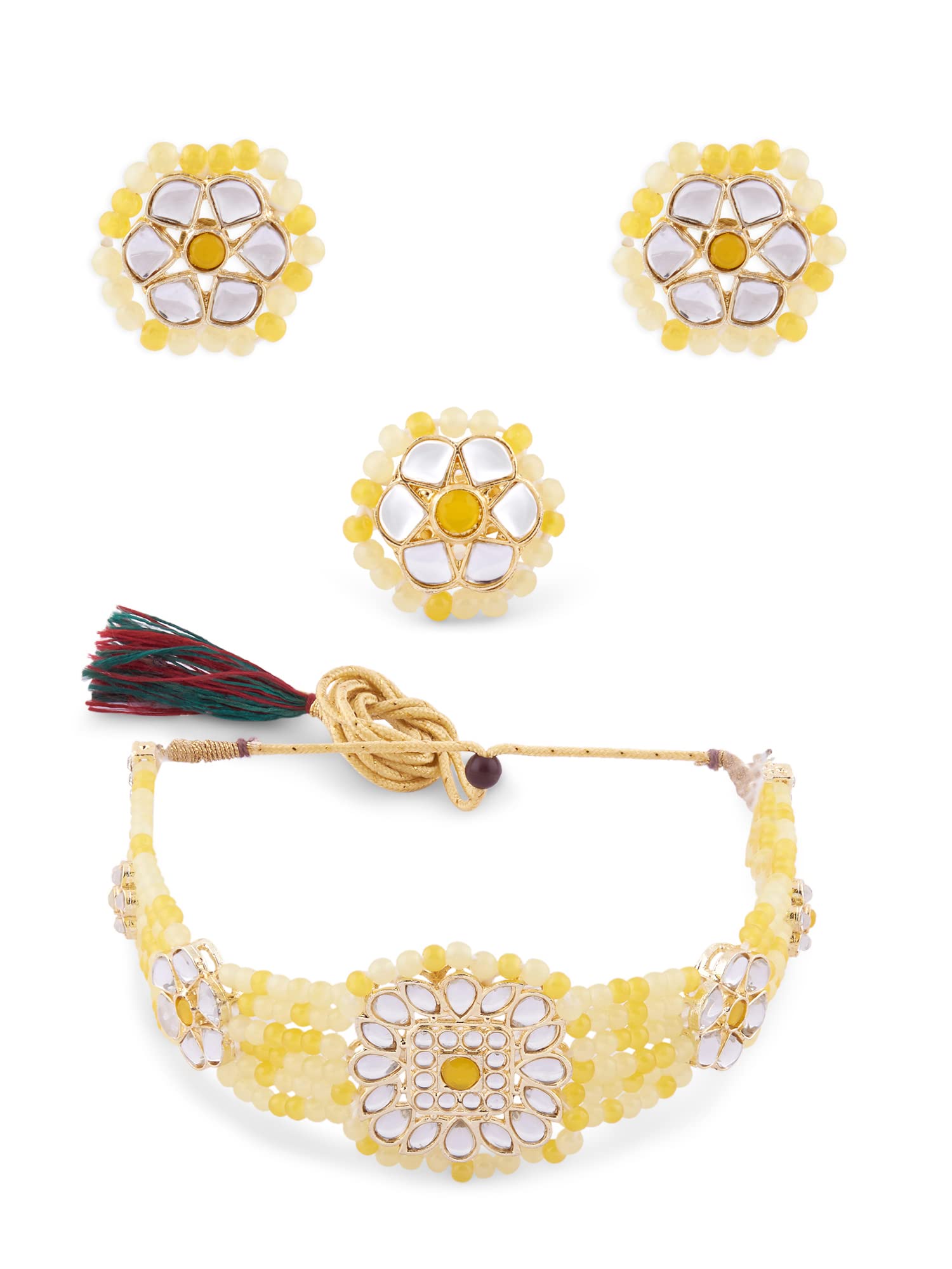 See full amazon price history chart for ZAVERI PEARLS Yellow Multistrand Beaded Kundan Flowers Choker Necklace Earring & Ring Set For Women-ZPFK14832 ZAVERI PEARLS Yellow Multistrand Beaded Kundan Flowers Choker Necklace Earring & Ring Set For Women-ZPFK14832 (B0BFRDP4CC) Amazon Price History, Amazon Price Tracker