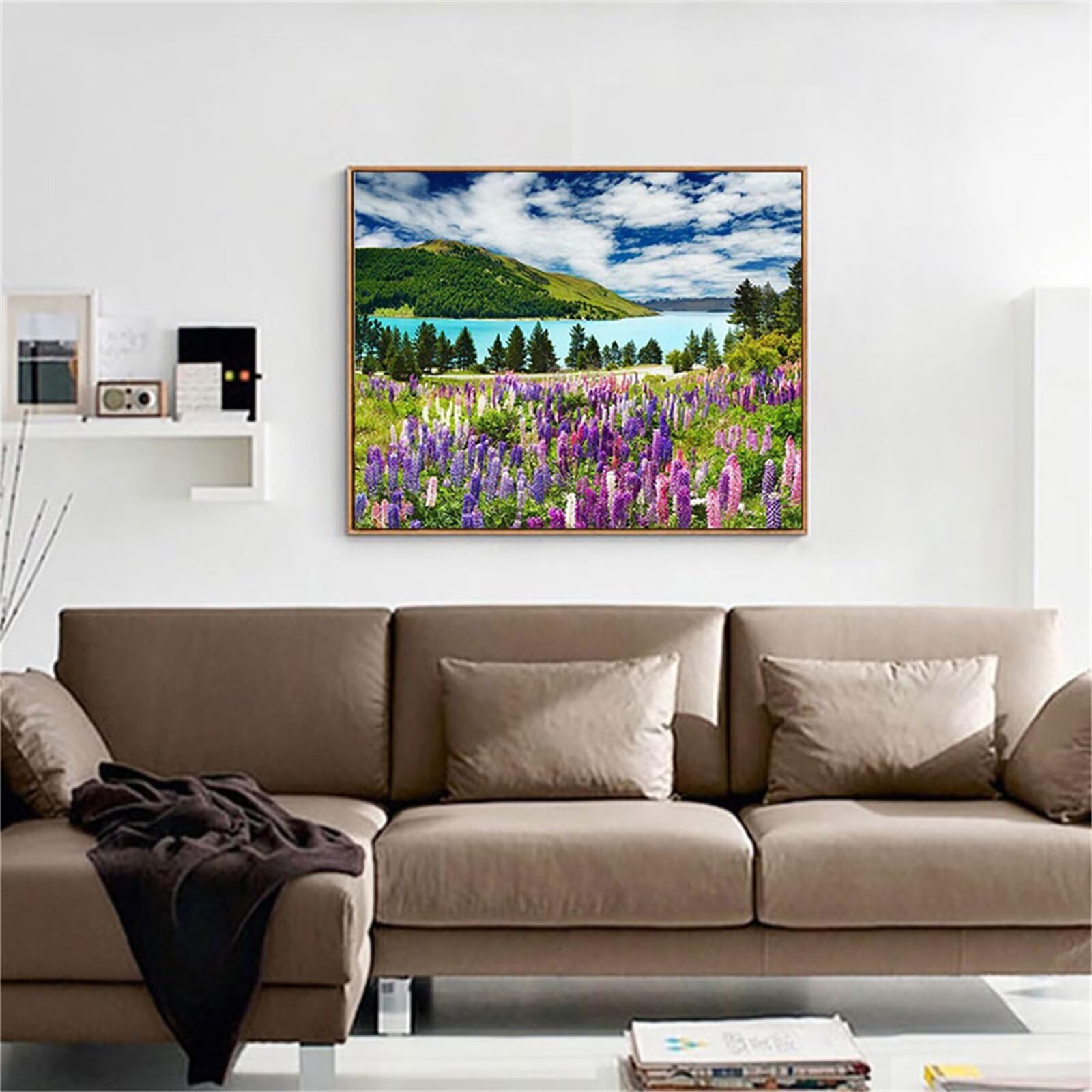 Diamond painting 80x120cm fleurs et paysage de lac kit complet