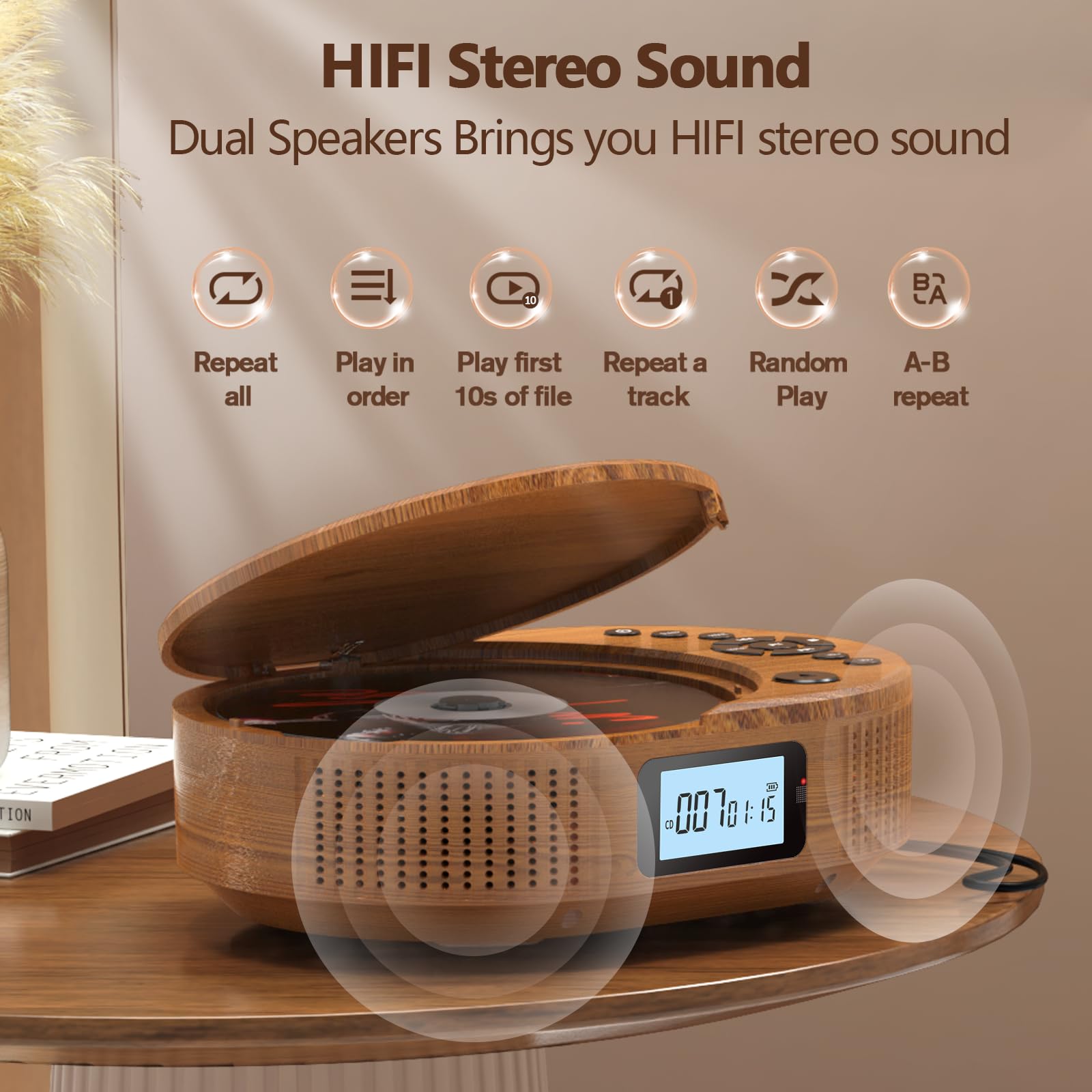 CD Player tragbar Kinder klein mit Bluetooth discman Kinder Lautsprecher Radio Boombox-CD-Player für Auto/Zuhause mit Fernbedienung, UKW-Radio, unterstützt AUX/USB