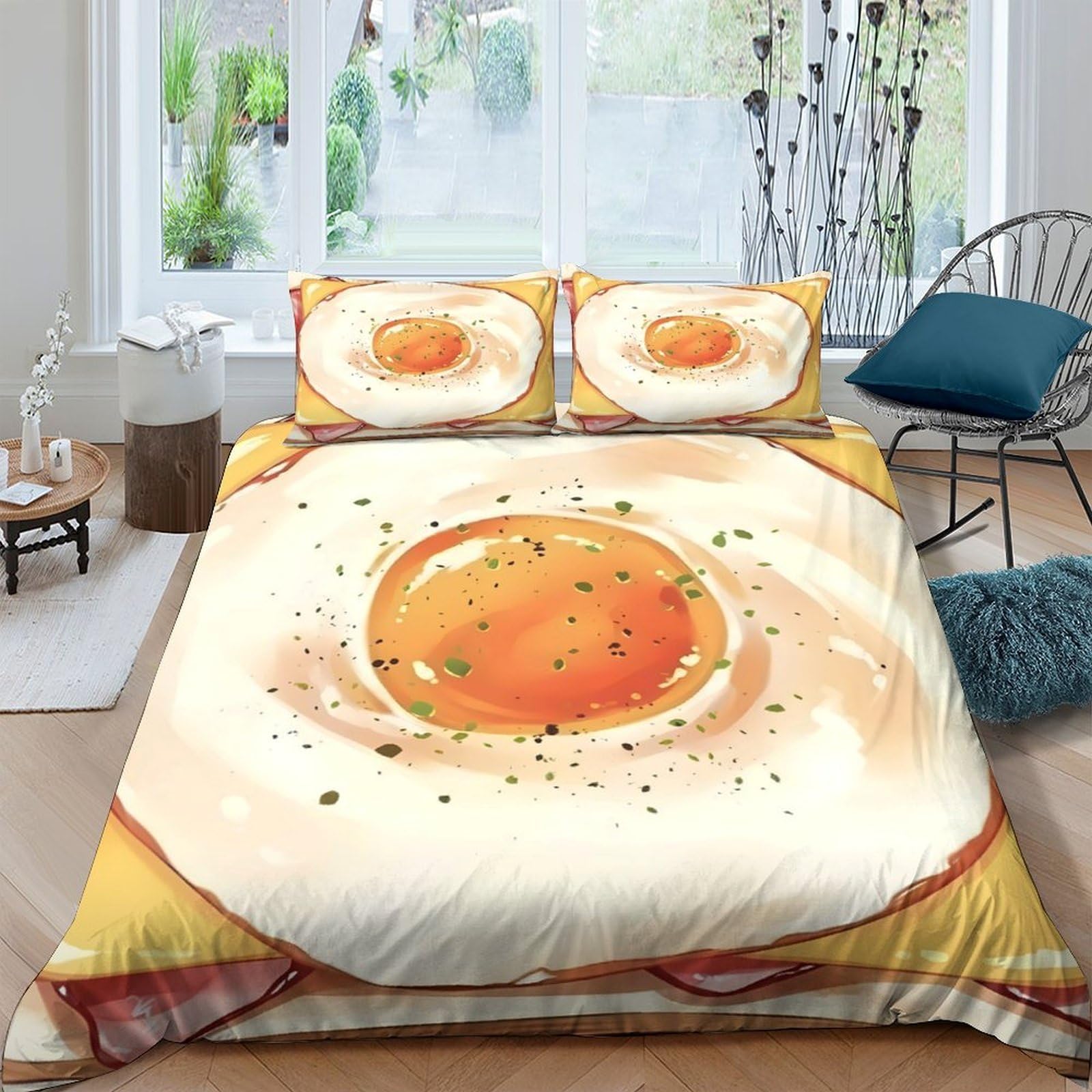 Ctjqhvkz Style-10 3D Printed Fried Egg Fitted Sheet Microfiber Soft Bedroom Decor Sunny Side Up Bed Cover For Home Dorm Mattress Protection Single（135X200cm）