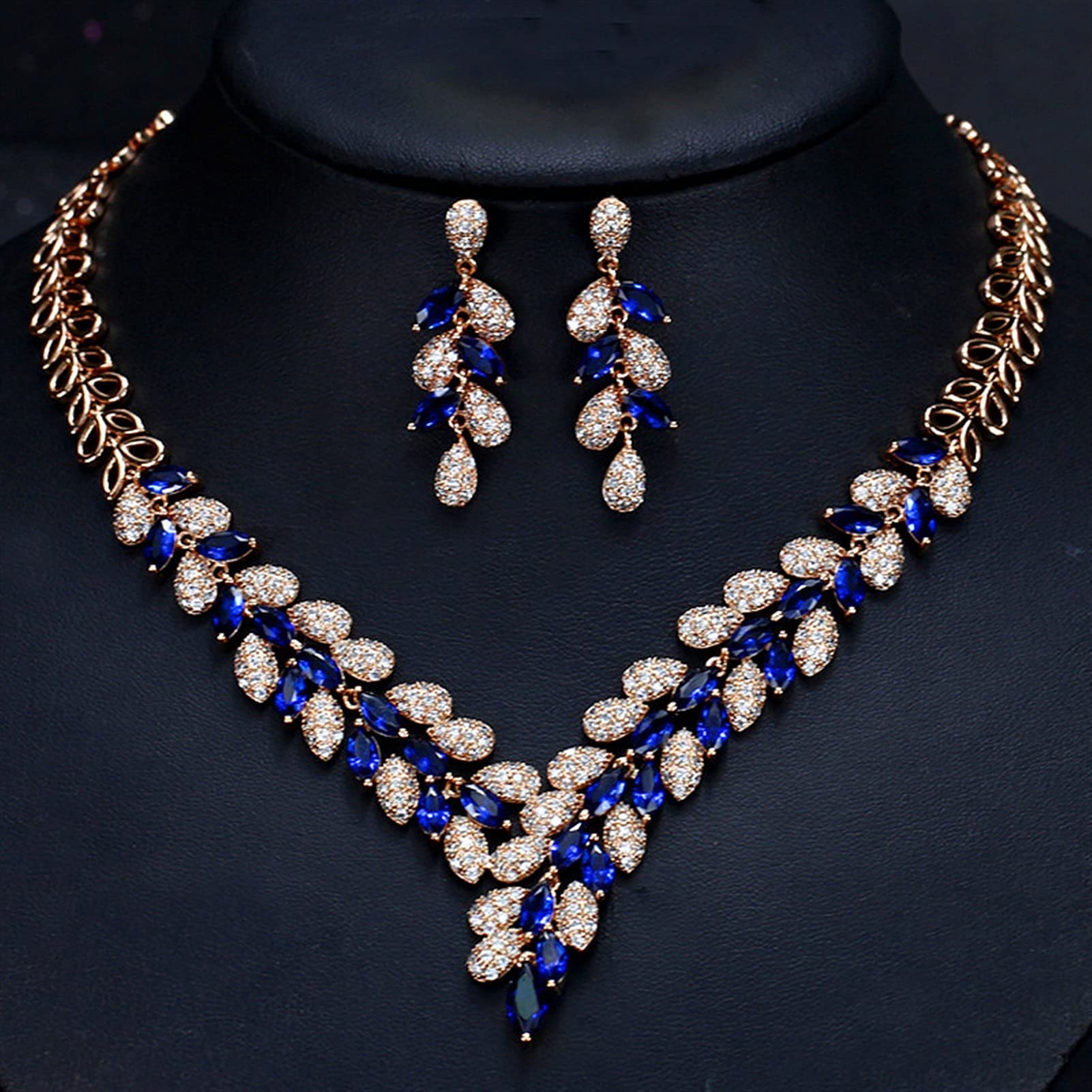 Joyería Clásico Cubic Zirconia Color Oro Joyería de Traje de Boda Mujeres Collar Pendientes Conjuntos