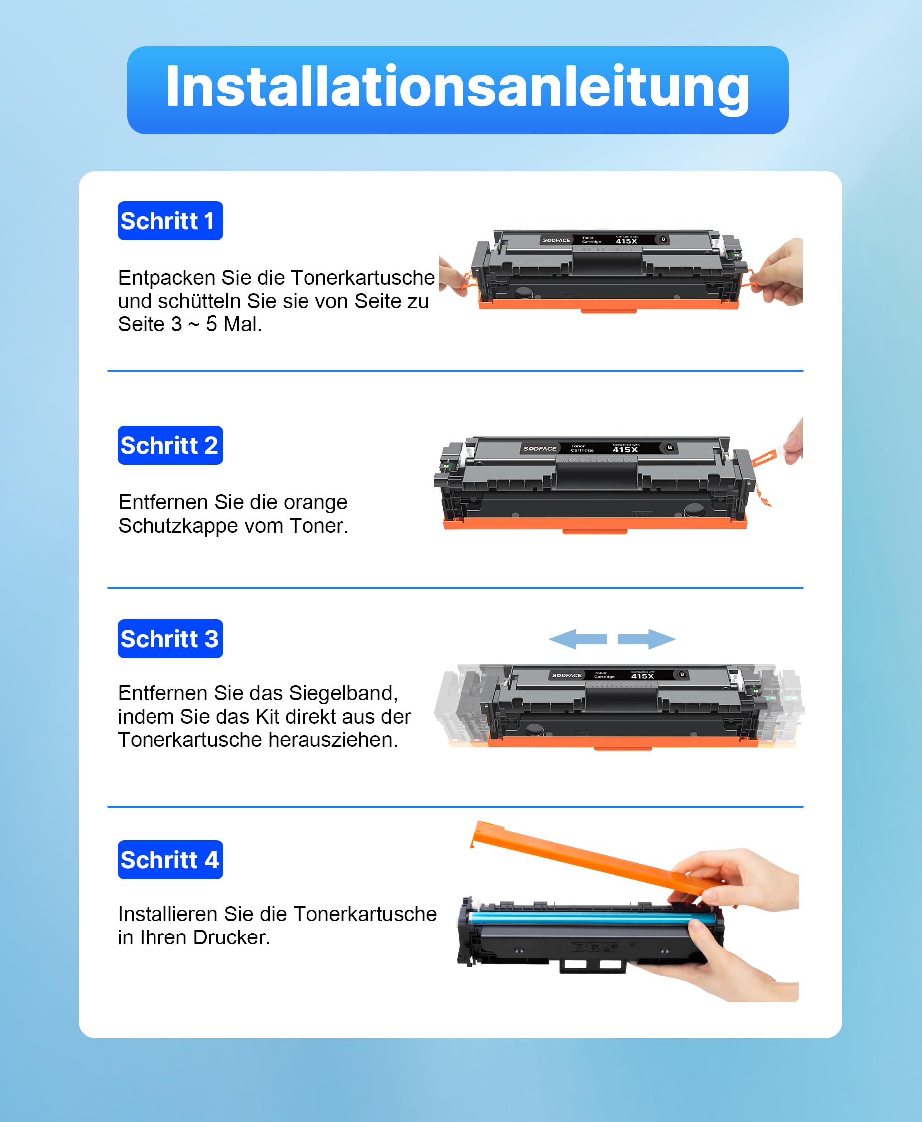 415X Toner Mit Chip Kompatibel für HP 415A 415X für Color LaserJet Pro MFP M479fdw M479dw M479fdn M479fnw M454dw M479 W2030X W2031X W2032X W2033X (Schwarz Cyan Gelb Magenta, 4er-Pack)