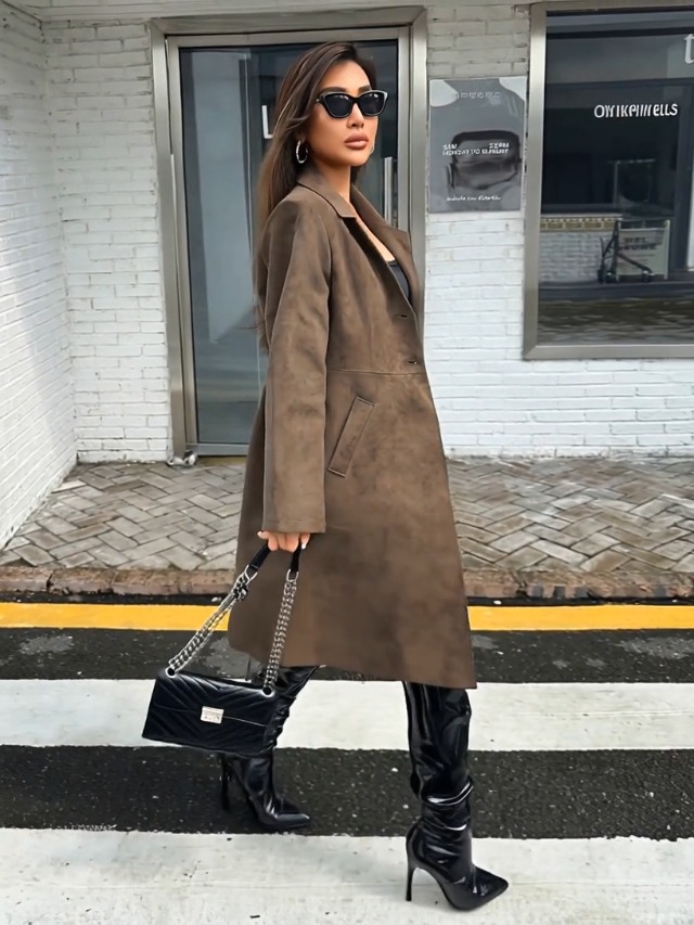 Gudasuo Leather Jacket Women Trench Coat Long Loose Button Lined