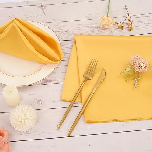 Miniatura 8 de Juego de 72 servilletas de tela de satén doradas, 20 x 20 pulgadas, servilletas cuadradas de tela suave y lisa, servilletas lavables reutilizables