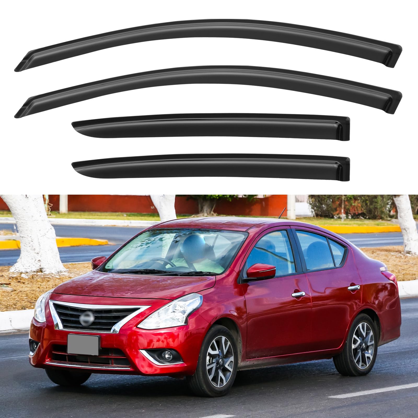 Window Visors Rain Guards for 2012-2019 Nissan Versa Sedan | Out-Channel Window Vent Wind Deflectors Visors Shades Protectors for 12-19 Nissan Versa