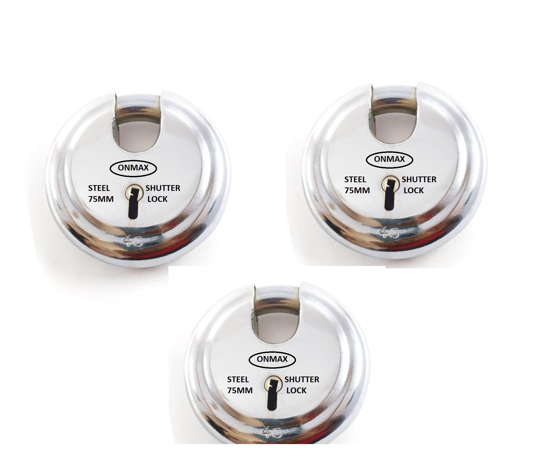 ONMAX Steel Regular Shutter Round Lock, Heavy and Good for Outdoor and Indoor, with 3 CP Keys(SRSLG75) Pack of 3 Pcs-image-4
