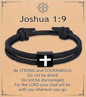 Christian Gifts for Men Women Teens Inspirational Religious Bible Verse Joshua 1:9 Cross Bracelet Braided Rope Adjustable Bracelet Baptism Confirmation First Communion Gifts