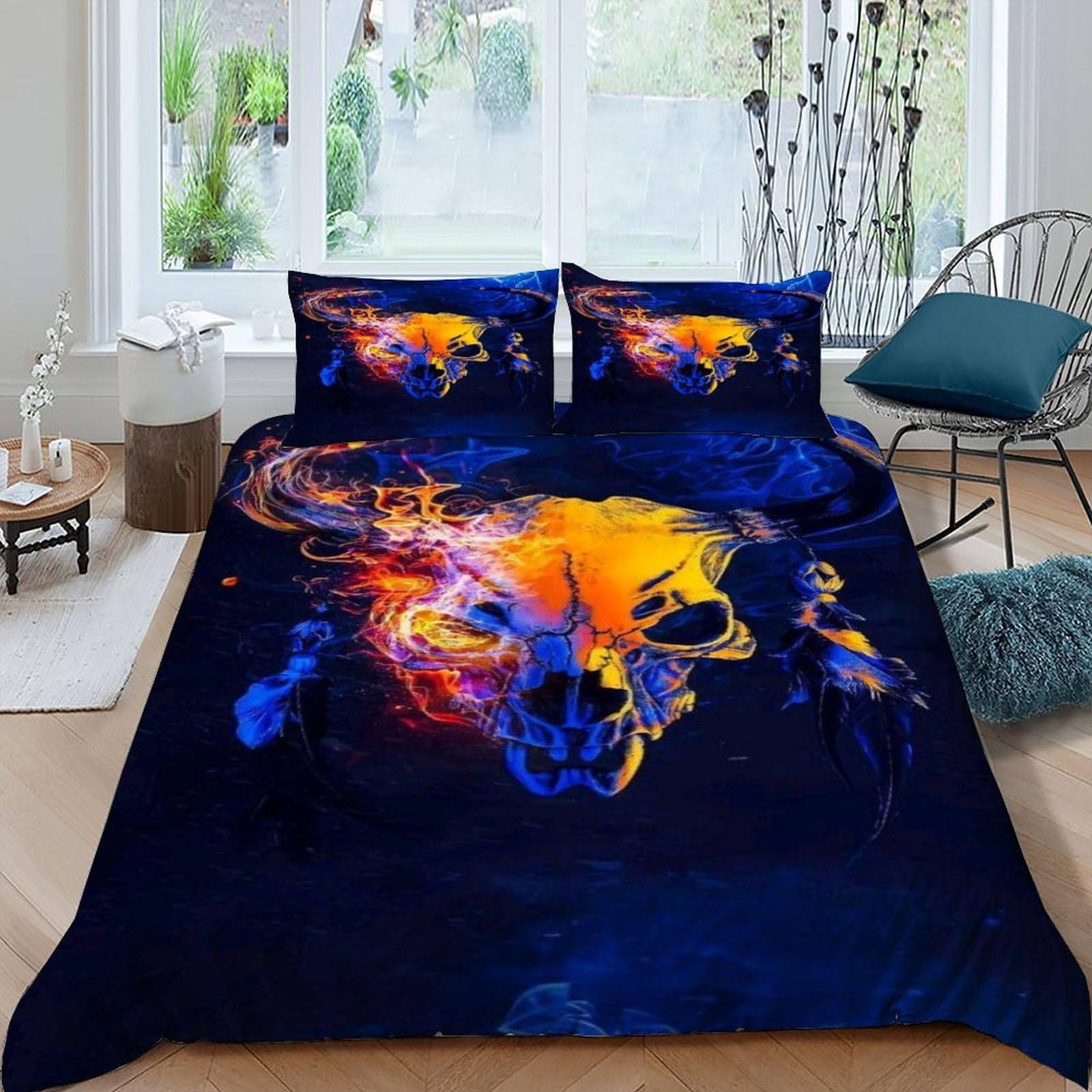 Housse de couette crâne flammes respirante et ultra douce pour un confort nocturne