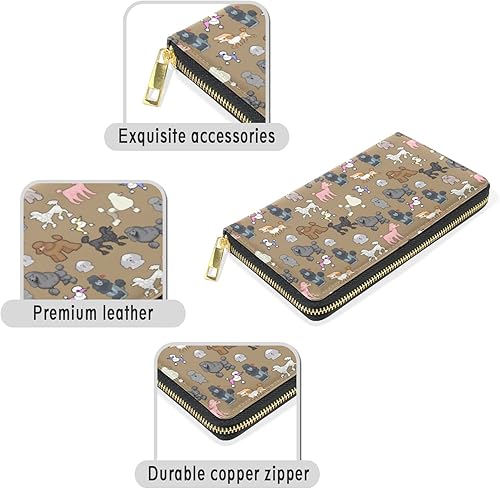 Miniatura 3 de Cartera larga para mujer, monedero con cremallera, cartera de cuero, Poodle, Cartera con cremallera
