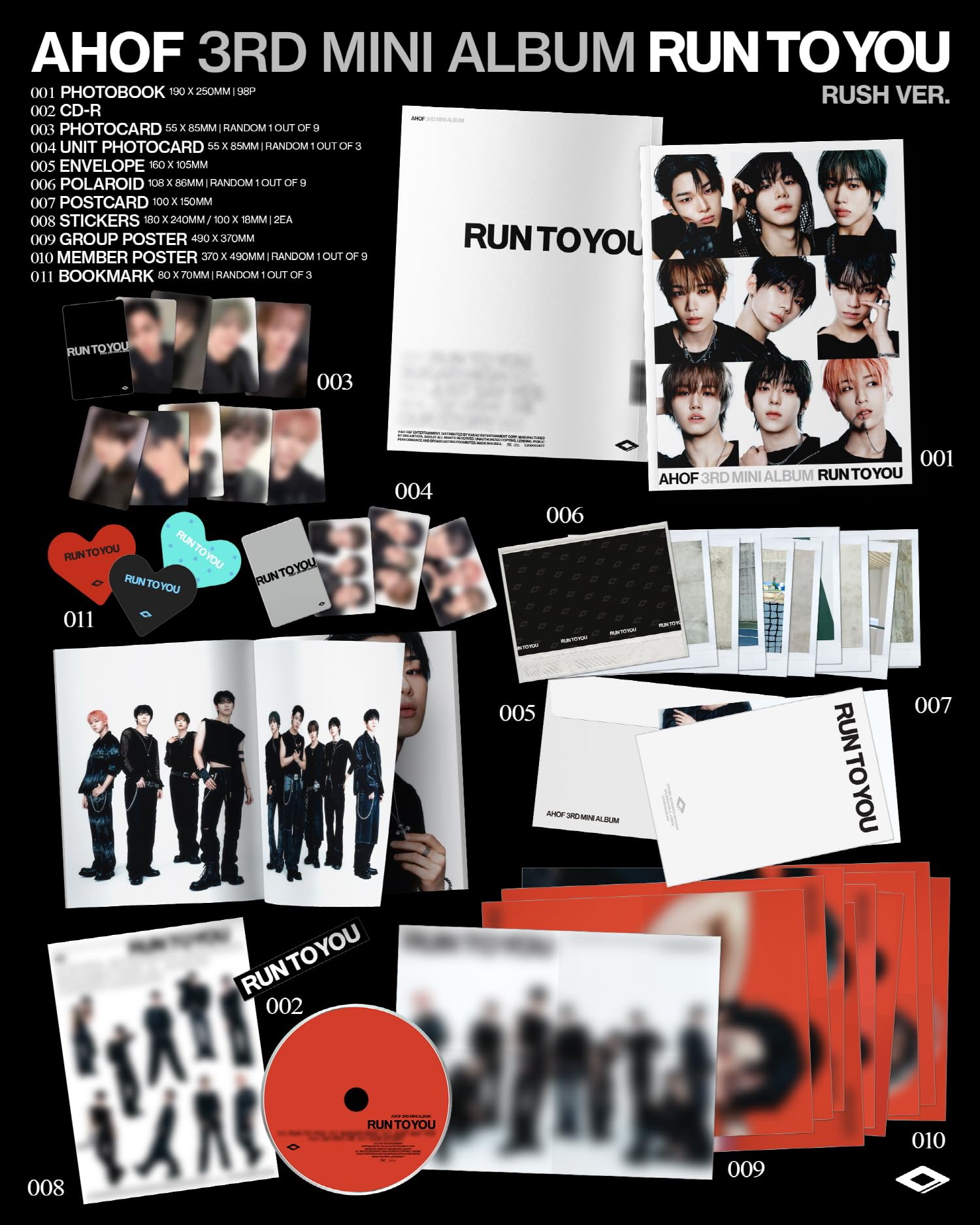 (Juego de 12 versiones: 2 álbumes de fotos + 10 digitales) AHOF RUN TO YOU 3er mini álbum con seguimiento