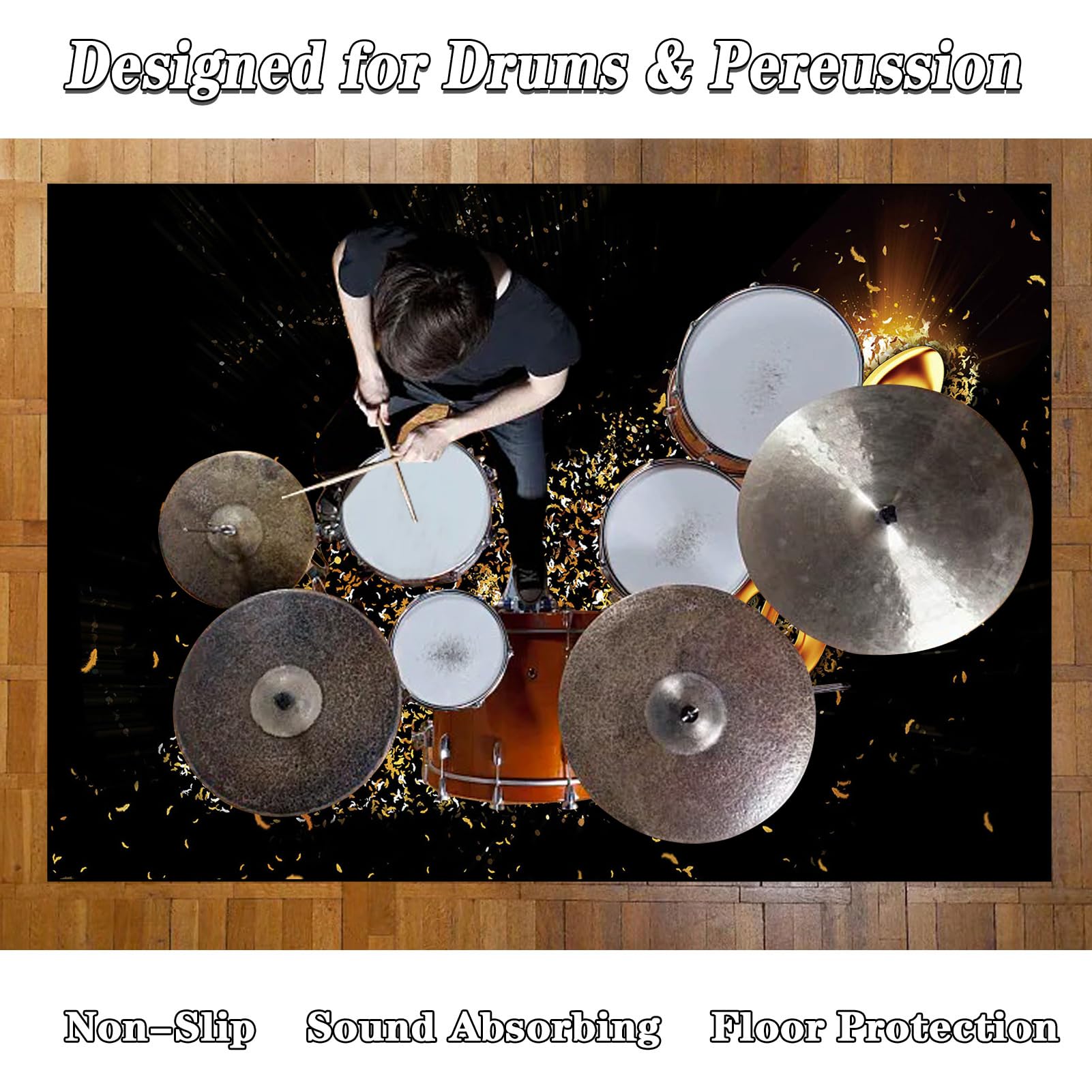 Tappeto Per Batteria Antiscivolo 140x100 Cm - Per Strumenti Musicali, Insonorizzato E Protettivo - Foto 2