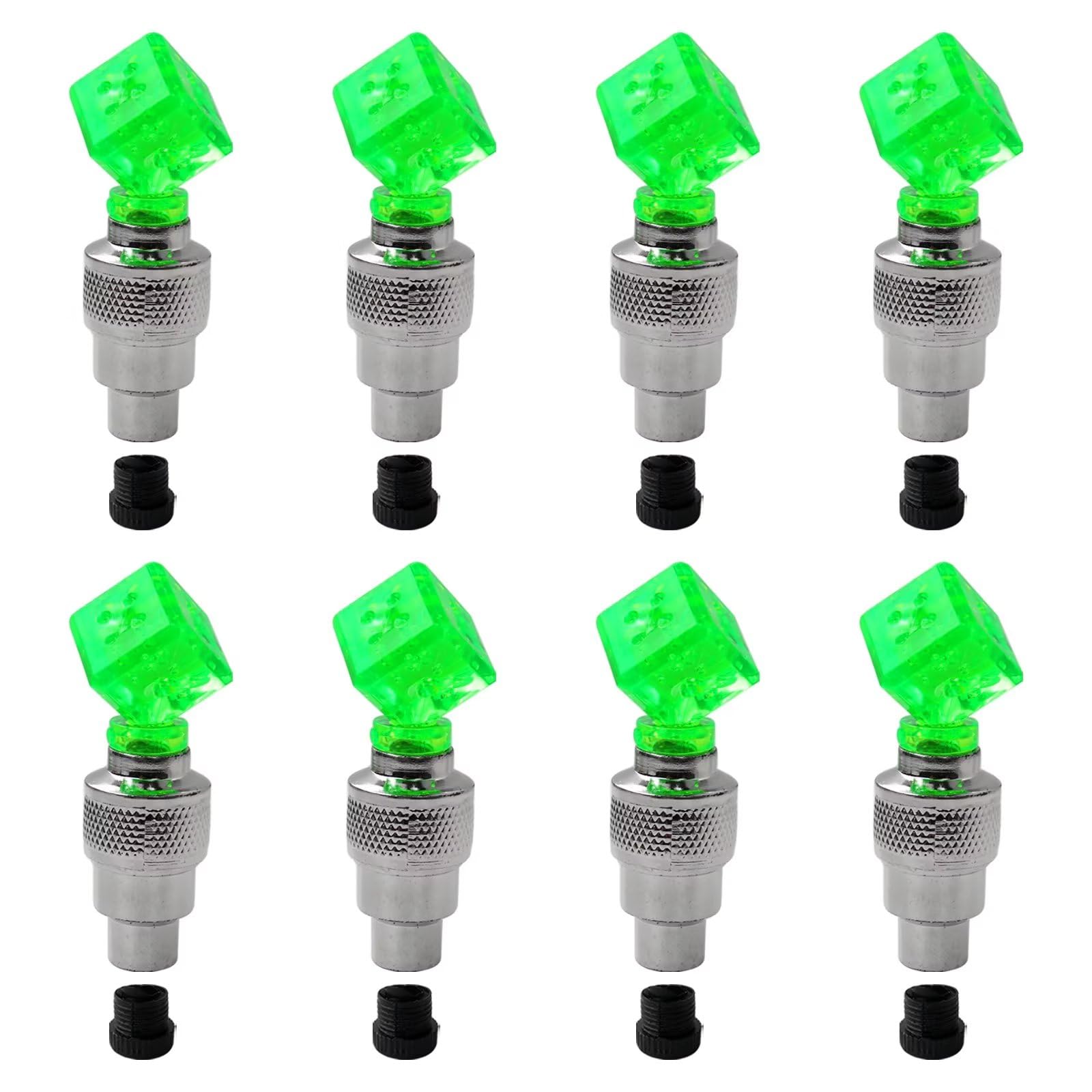 8 Pack Valve Stem LED Cap for Bike Bicycle Car Motorcycle Wheel Tire Light Lamp (Dice, Green)