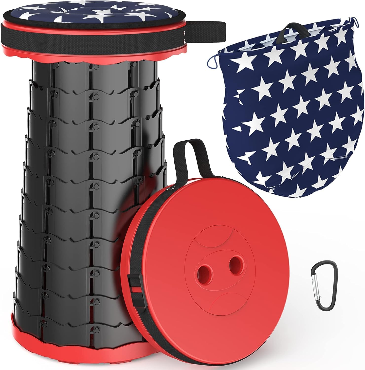 ALEVMOOM Taburete Telescópico Portátil Altura Ajustable 6,5-45 cm,Taburete Plegable Camping con Cojín y Bolsa de Transporte,Silla Plegable Portatil para Acampar,Pescar y Playa,Capacidad 200kg