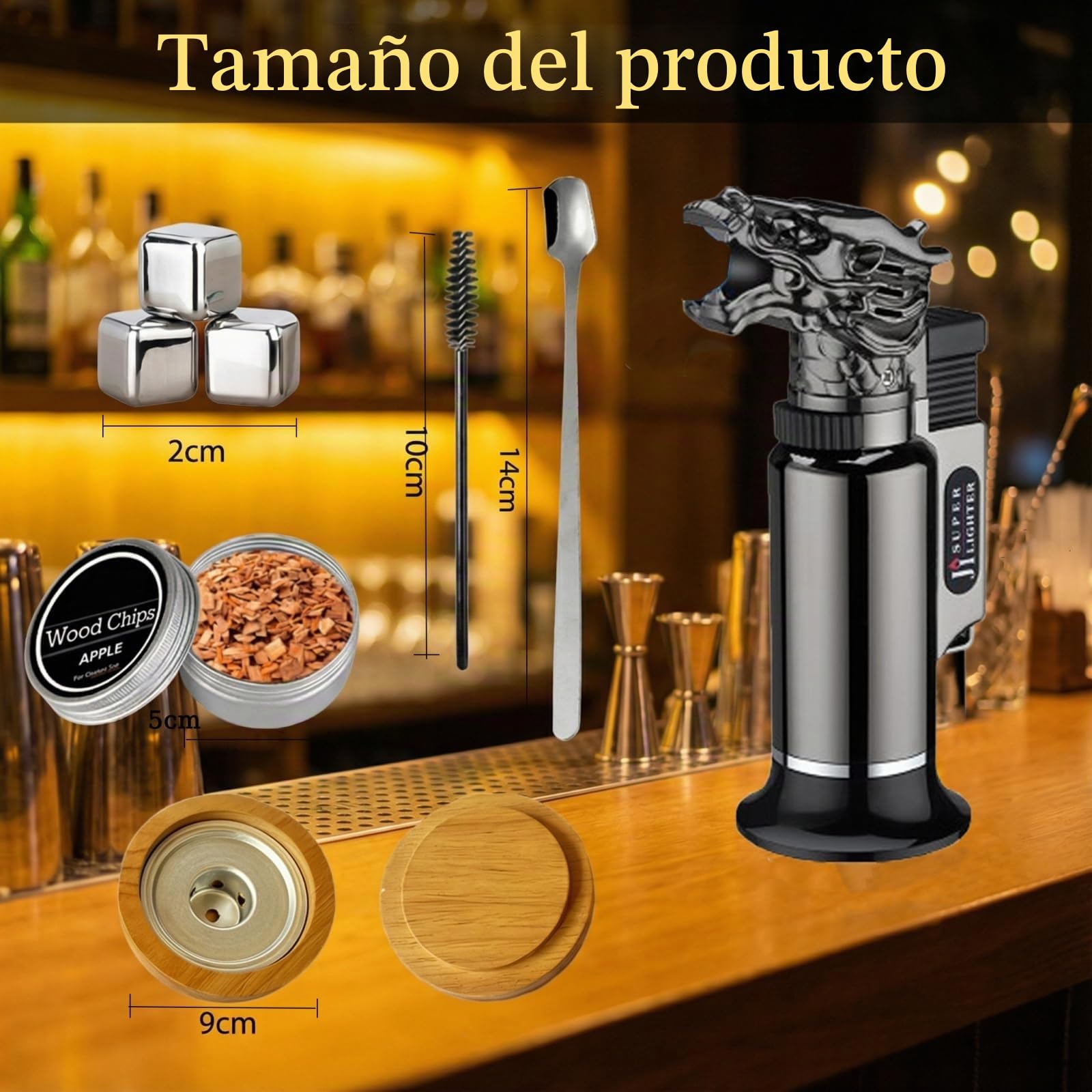 Kit Ahumador para Whisky - Set con 8 Aromas de Madera y Piedras para Whisky - Accesorios Bar para Cócteles y Regalo Hombre Padre y Novio
