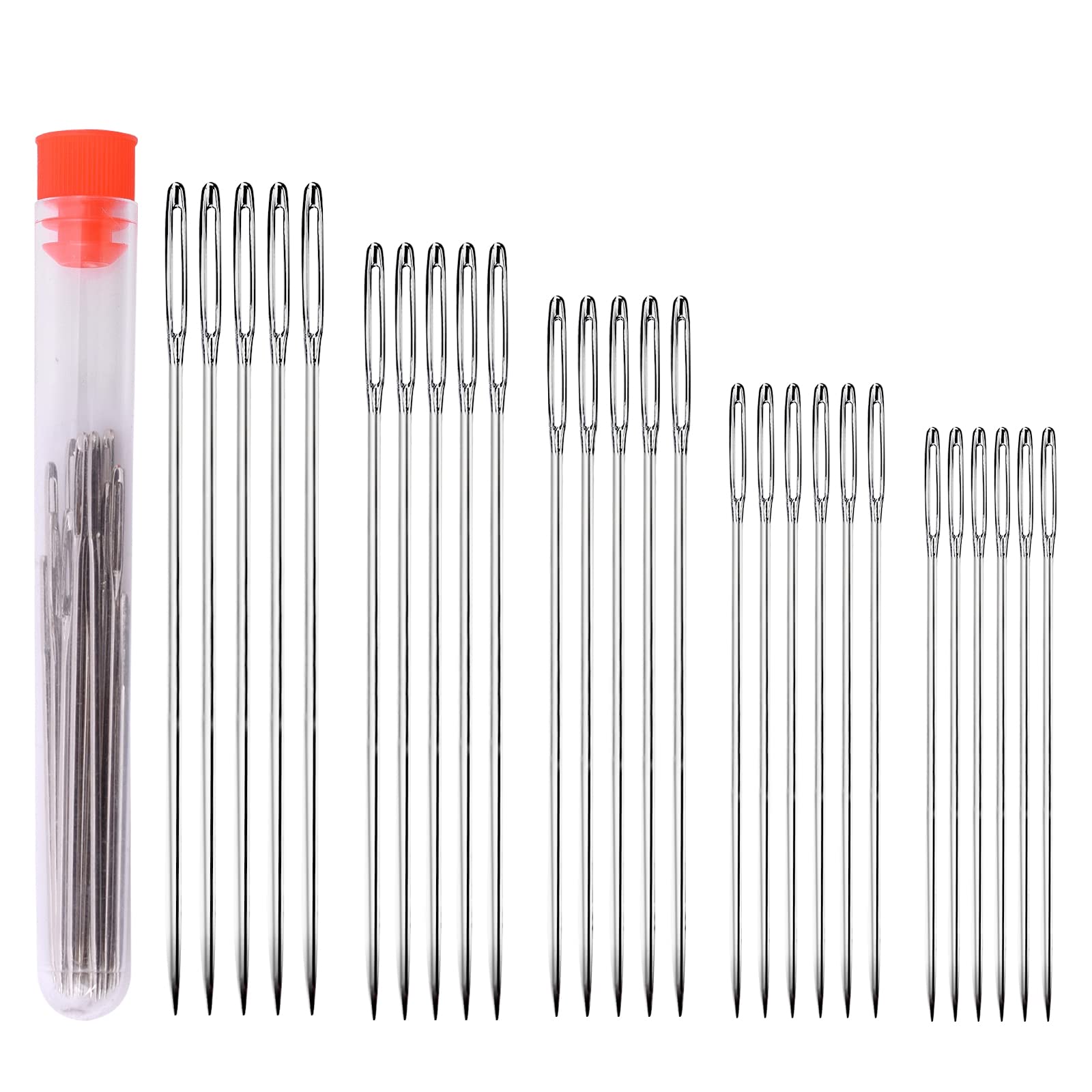 Smukdoo Big Eye Hand Sewing Needles Large Eye Blunt Needles 25 PCS 1.65” 1.8” 2” 2.2” 2.36”