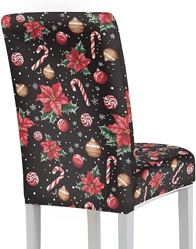 Miniatura 3 de HUGS IDEA Juego de 6 fundas para sillas de comedor con diseño de bastón de caramelo, fundas elásticas y lavables para sillas de comedor, fundas para