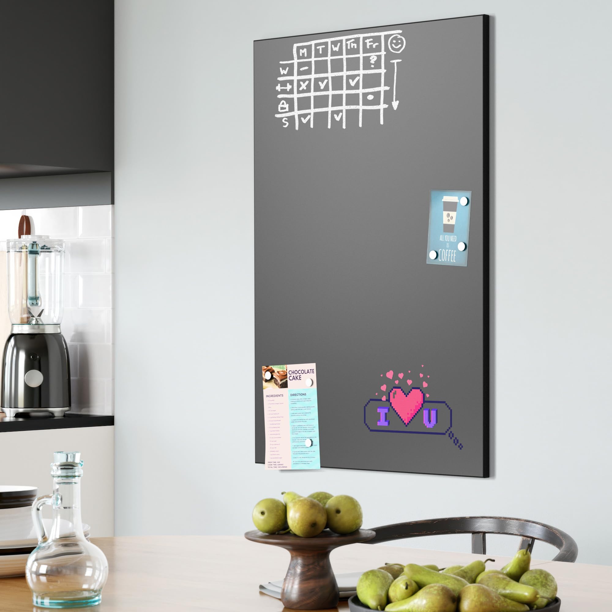 DEQORI Magnetyczna tablica do pisania kredą z nadrukiem UV, motyw "Retro Love Message", prostokątna, 60 x 90 cm, metalowa tablica kredowa do pisania – dekoracja ścienna do kuchni, korytarza, pokoju