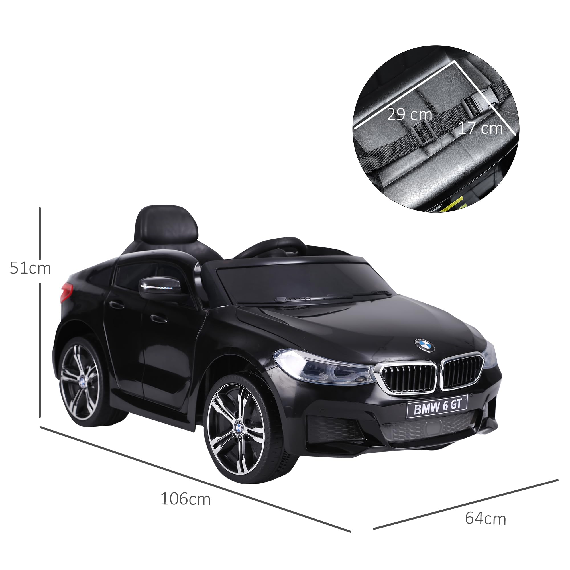 HOMCOM Voiture Électrique Enfants 6 V Télécommande Incluse Noir BMW 6 GT | 3 Km/h Max., Effets Sonores et Lumineux