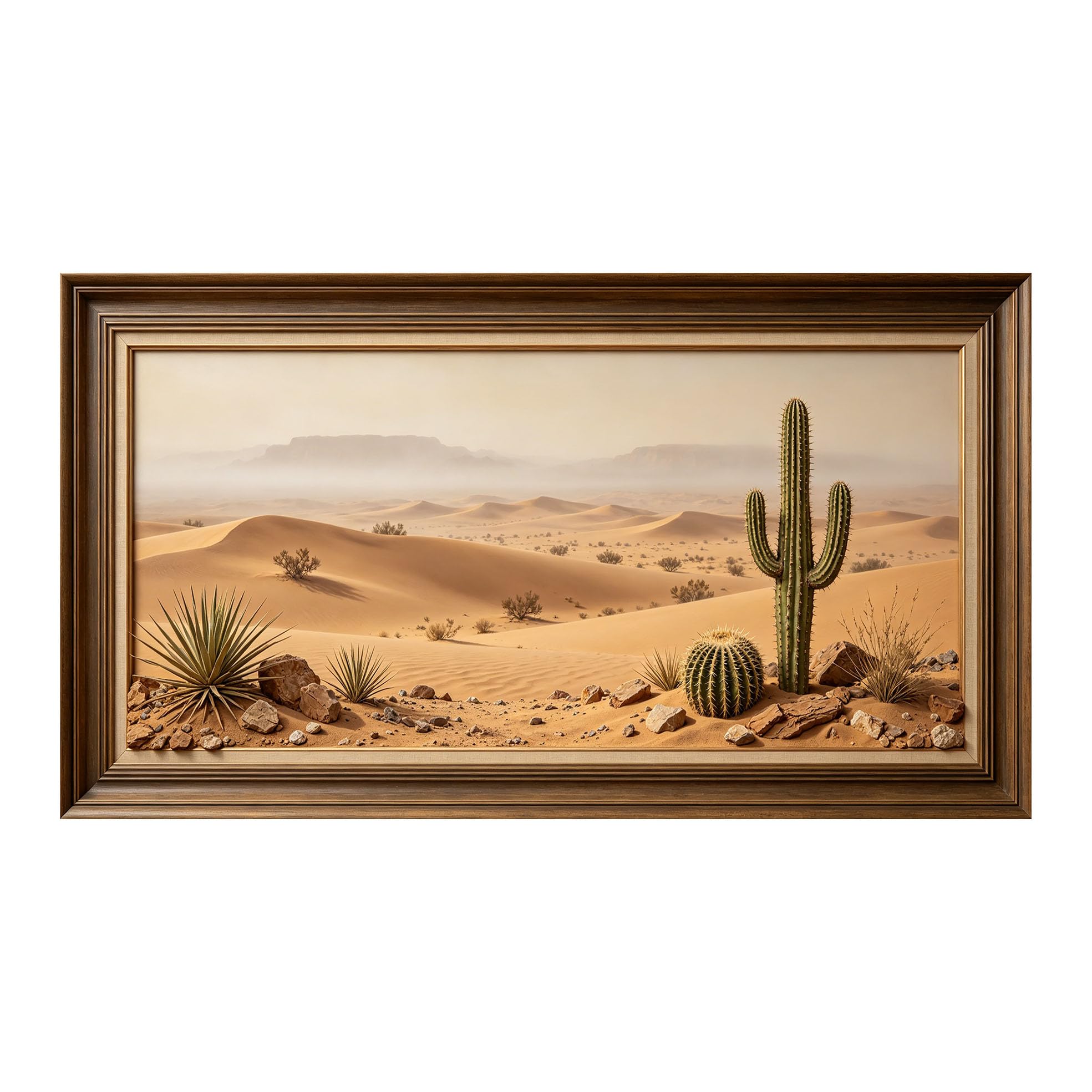 Yzpallescene 3D Framed Wall Art 50cm×100cm Desert Cactus Landscape Southwestern Oil Painting Large Size SelfAdhesive Removable Wall Decor Prints Artwork for Living Room Bedroom Office