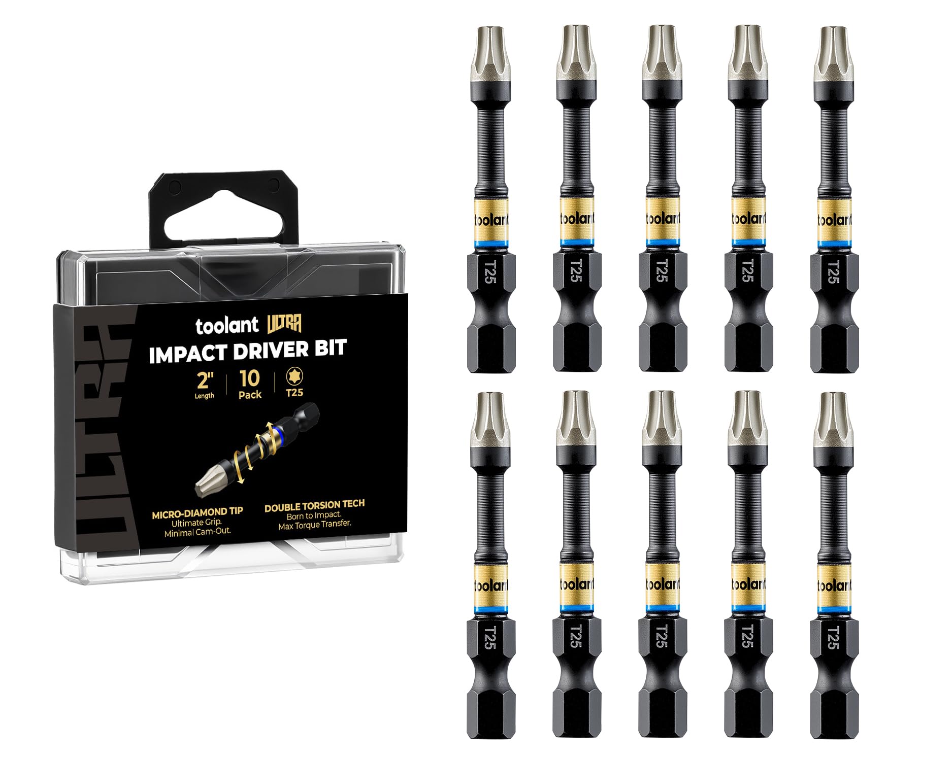 toolant T25 2" Impact Torx Bits, 1/4" Hex, S2 Steel, 10-Piece Set