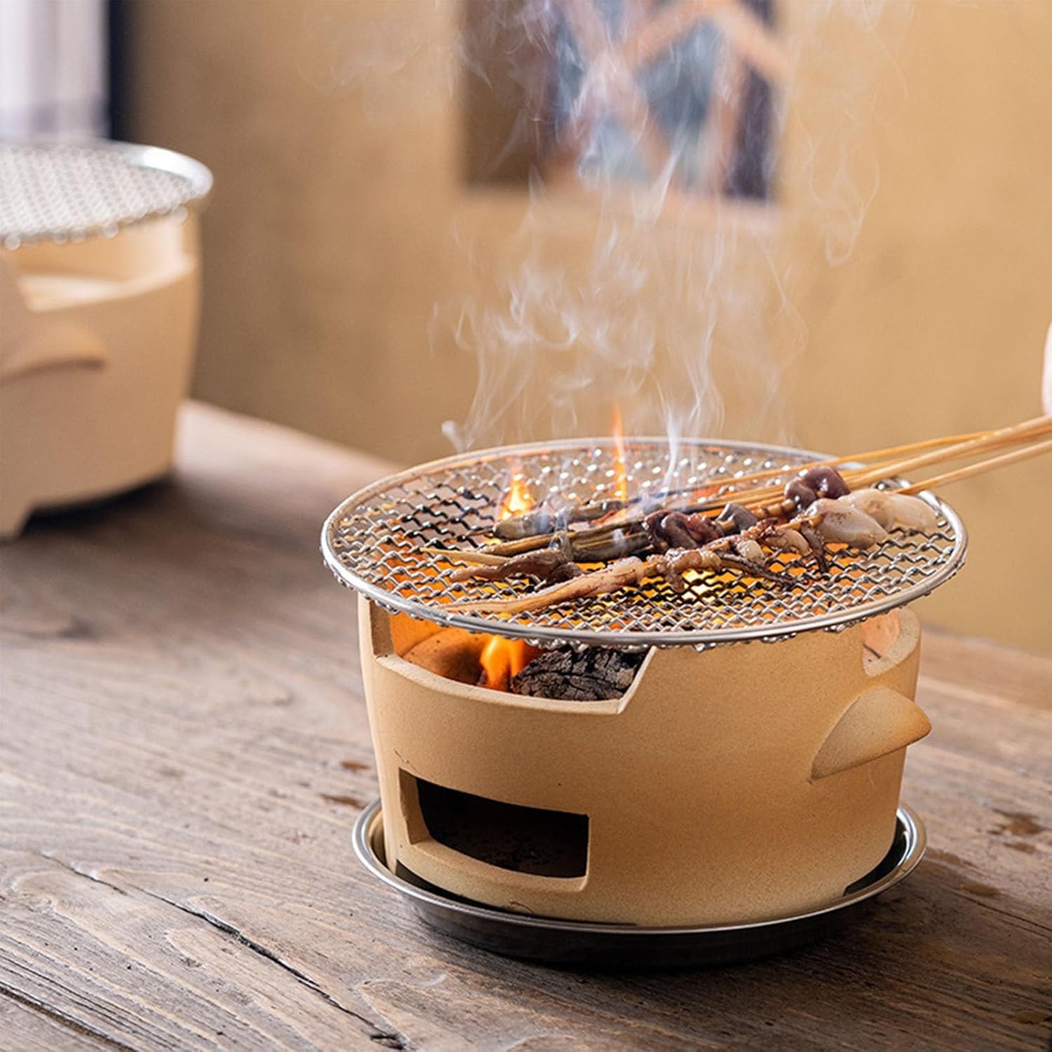 Grill z gliny na węgiel drzewny, vintage, na kemping, przenośna kuchenka na węgiel drzewny, idealny dla 2-5 osób, idealny do gotowania na świeżym powietrzu i grillowania