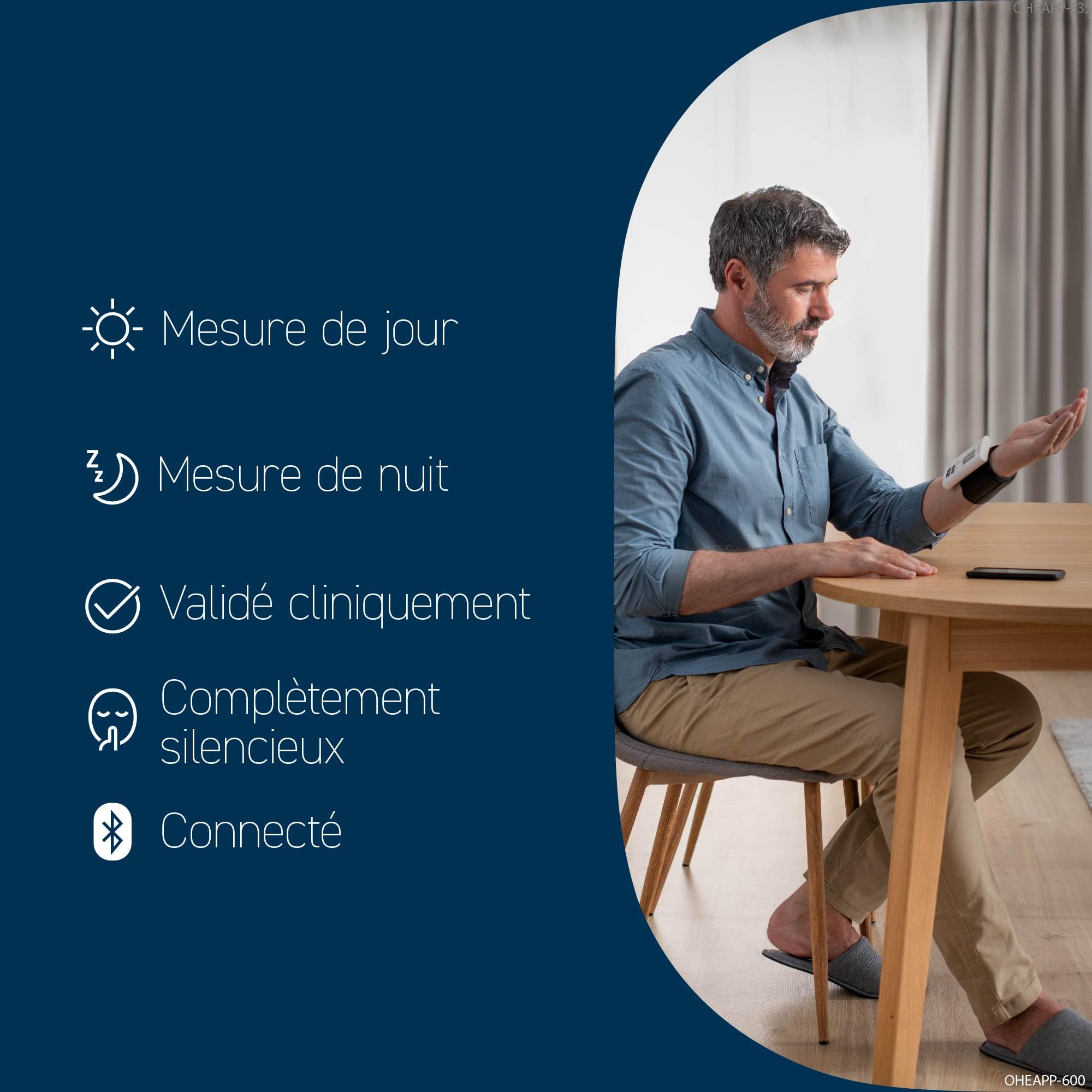 OMRON NightView Appareil tension artérielle au poignet – avec Bluetooth – Tensiomètre poignet validé cliniquement – Tensiometre à mesures silencieuses le jour comme la nuit