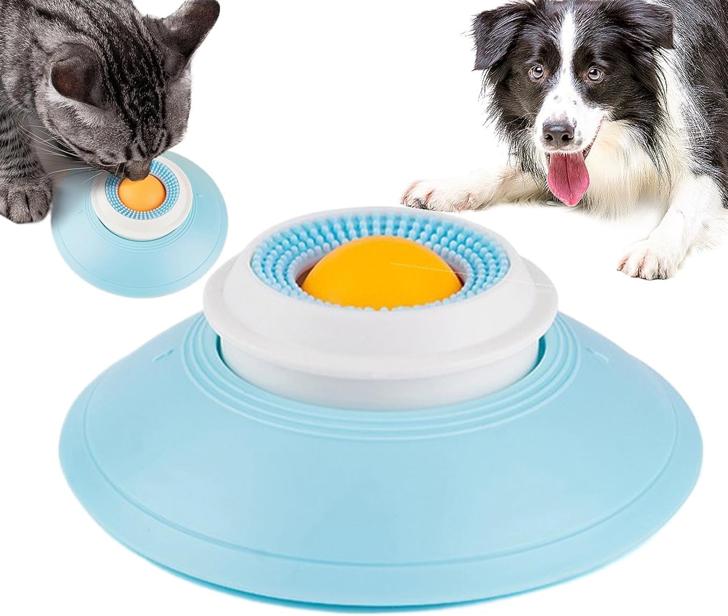 Dog Lick Sphere Toy Slow Feeder Dog Bowl for Liquid Food, Interactive Licks Toys for Dog Cat, Anxieties Relief Treat Dispenser, Non-Slip Anti-Choking Pet Licking Bowl Enrichment Toys (Yellow)