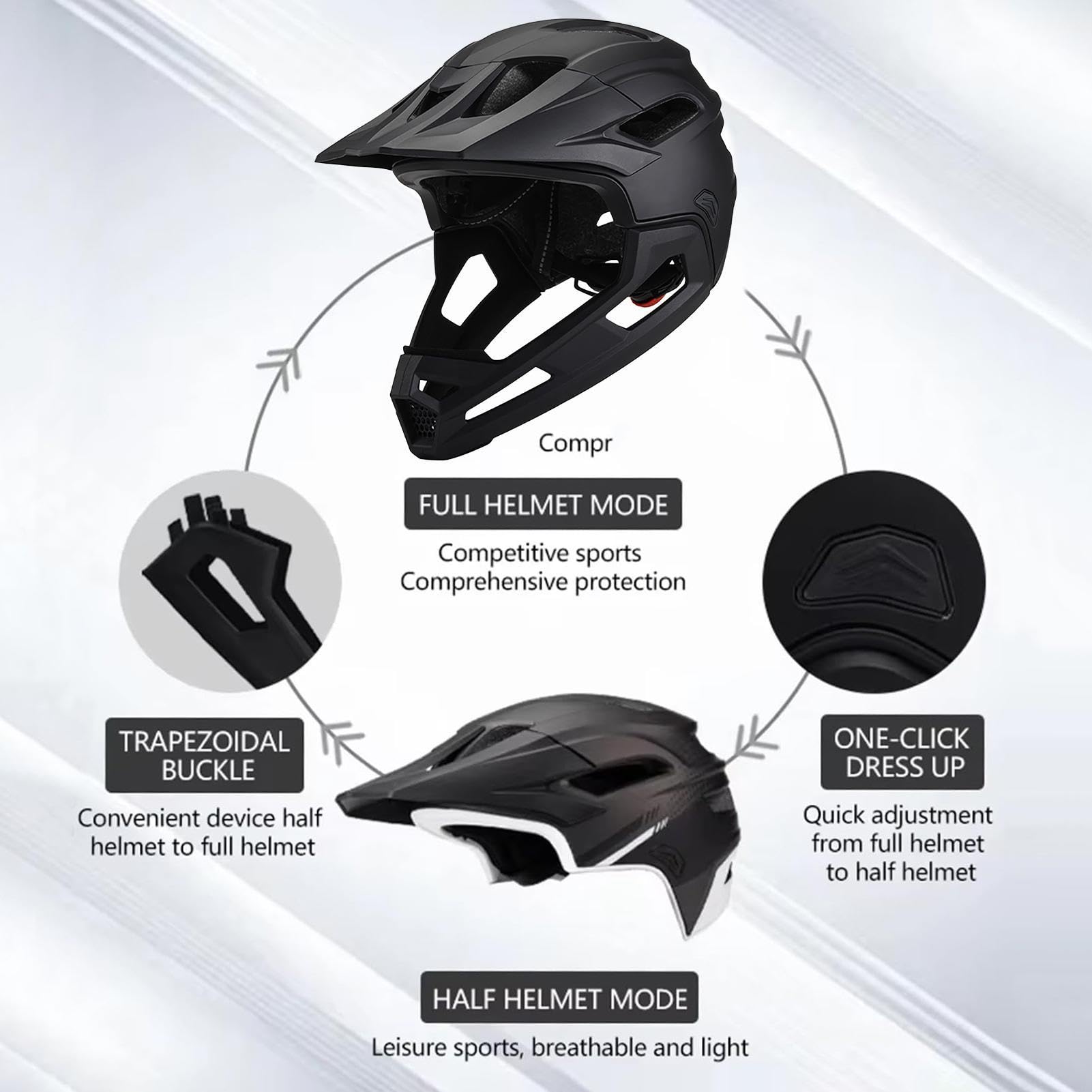 Casco De Bicicleta De Montaña - Casco Integral Adulto con Mentonera Desmontable, para Ciclismo, Monopatín, Accesorios para Deportes Al Aire Libre, Circunferencia De La Cabeza: 58-62 CM
