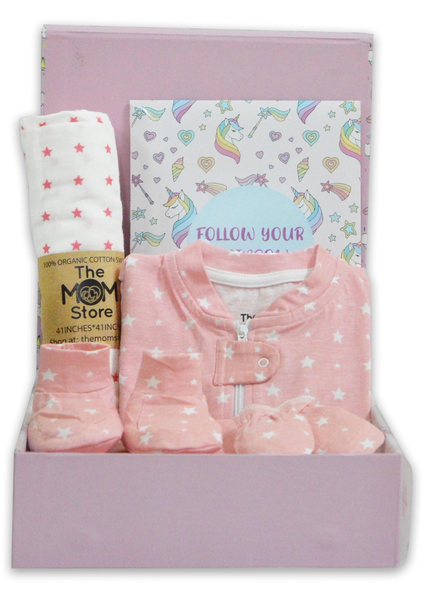 The Mom Store NewBorn Gift Box | Gift Hamper| Unisex Clothing Set | Infants Essentials | Baby Shower | 6 piece set | For BabyBoy and BabyGirl-image-11