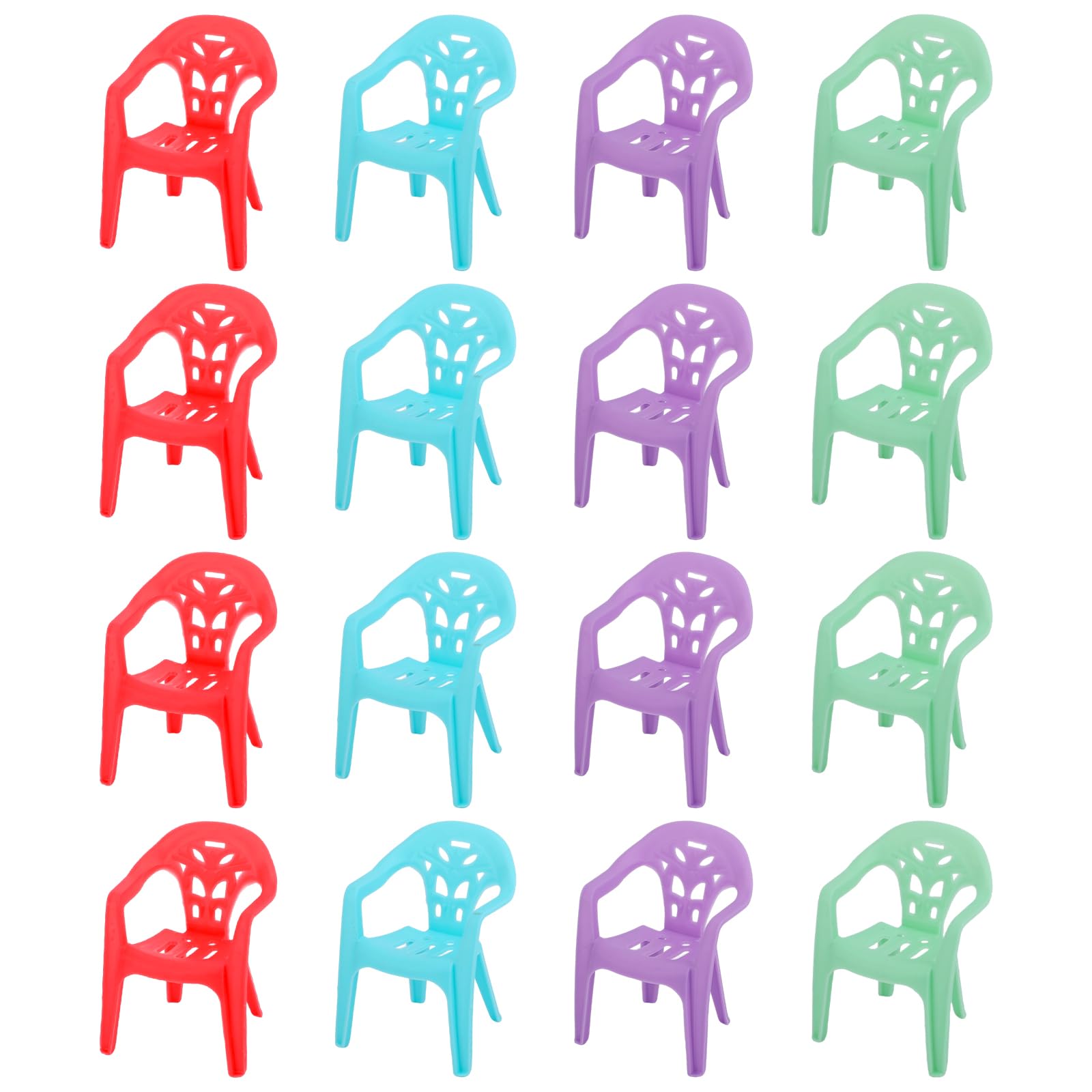 Miniature Multicolor Plastic Chairs, 16Pcs Mini Dollhouse Chairs Furniture Set for Tiny Dollhouse Decor Mini House Accessories Gardening Scene Ornaments
